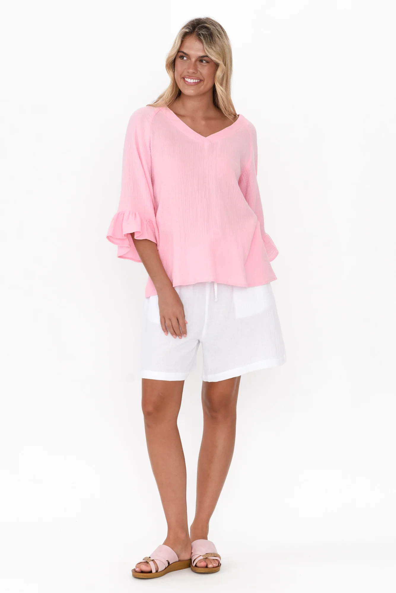 Anissa Pink Cotton Frill Top