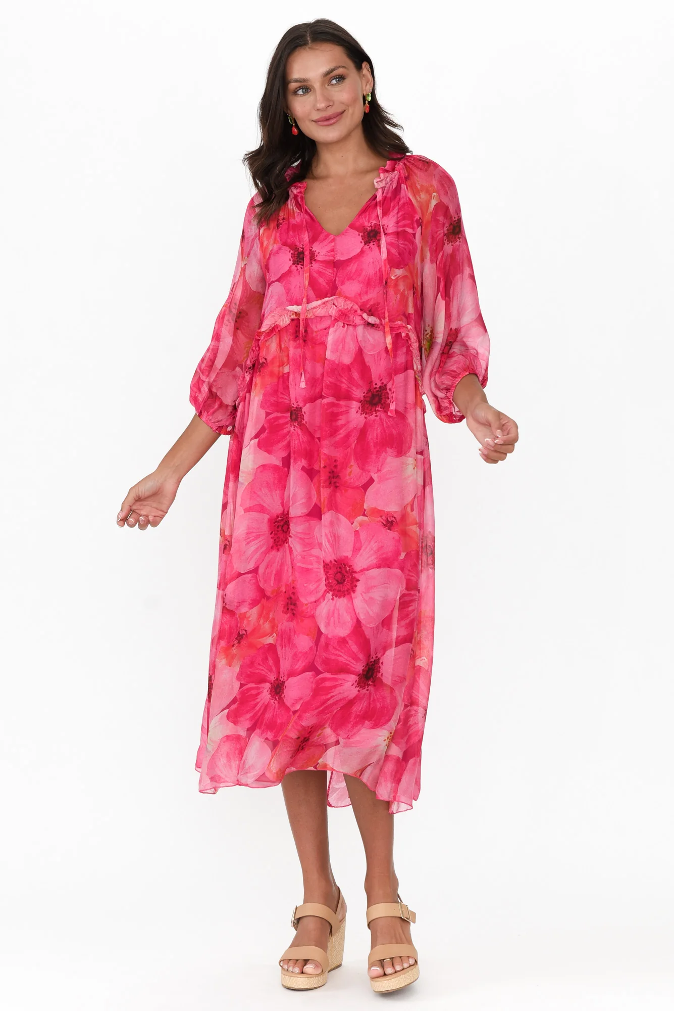 Maribel Fuchsia Floral Silk Dress
