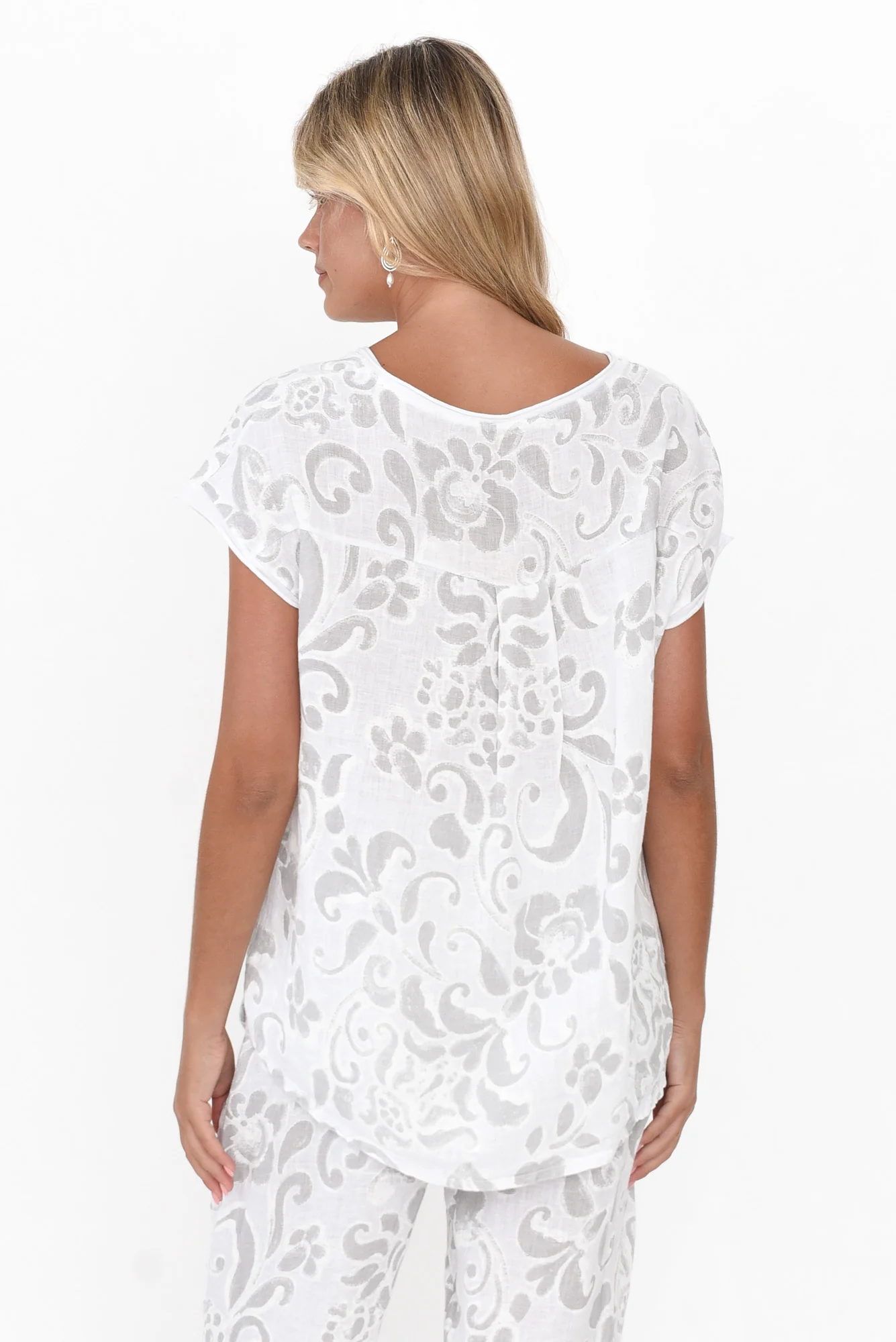 Argus Grey Floral Linen Top