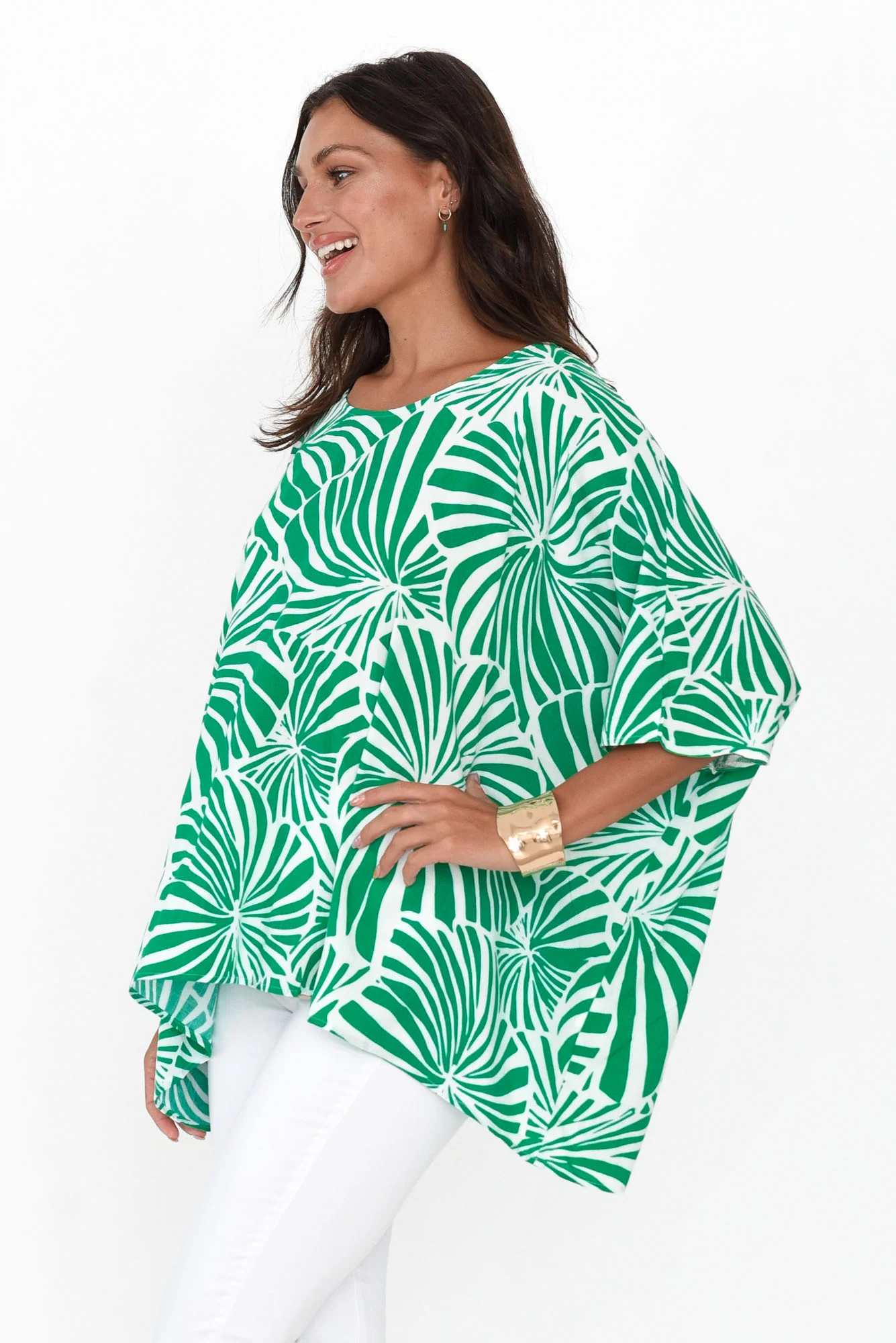 Trista Green Flower Drape Top