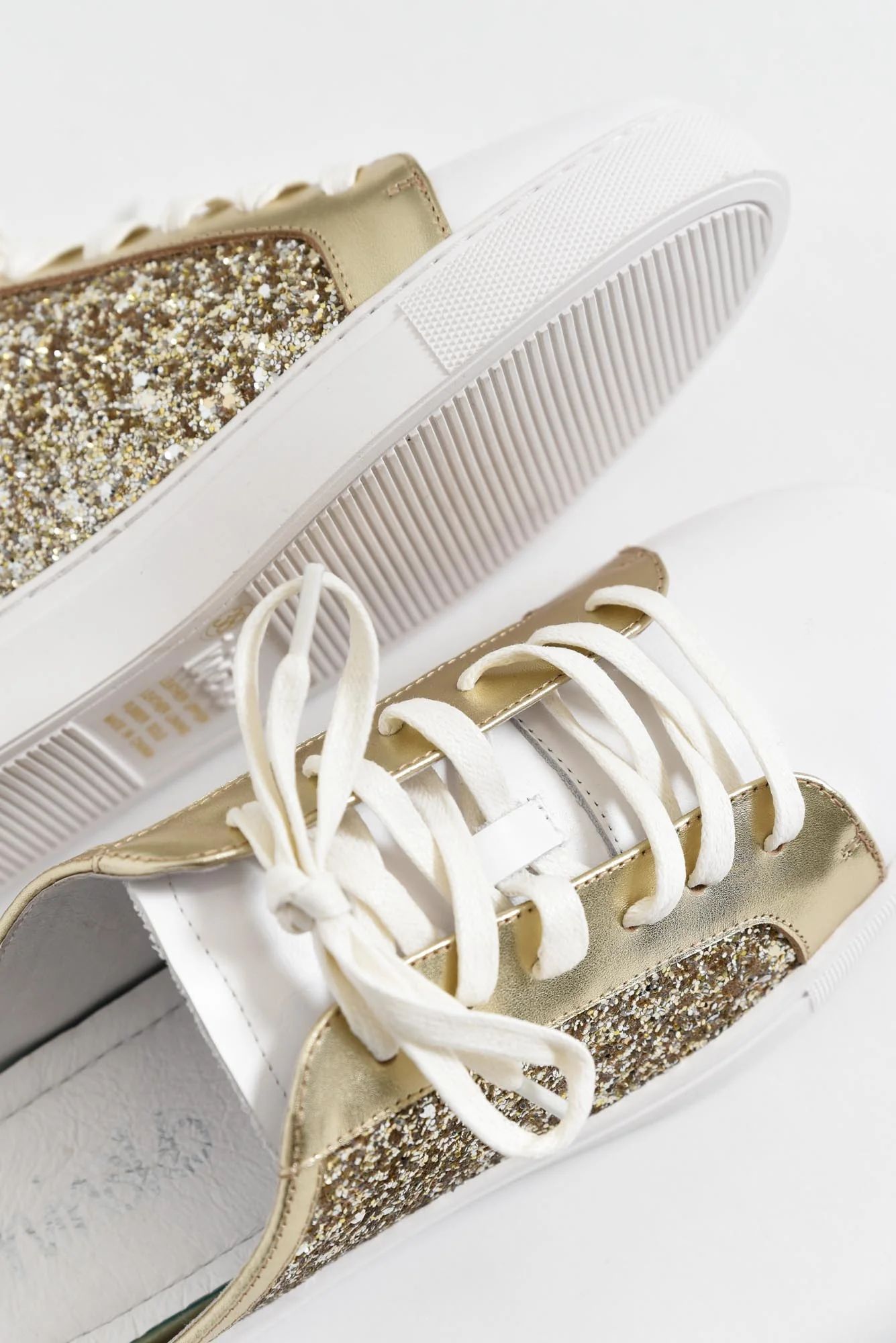 Paz Gold Glitter Leather Mule Sneaker