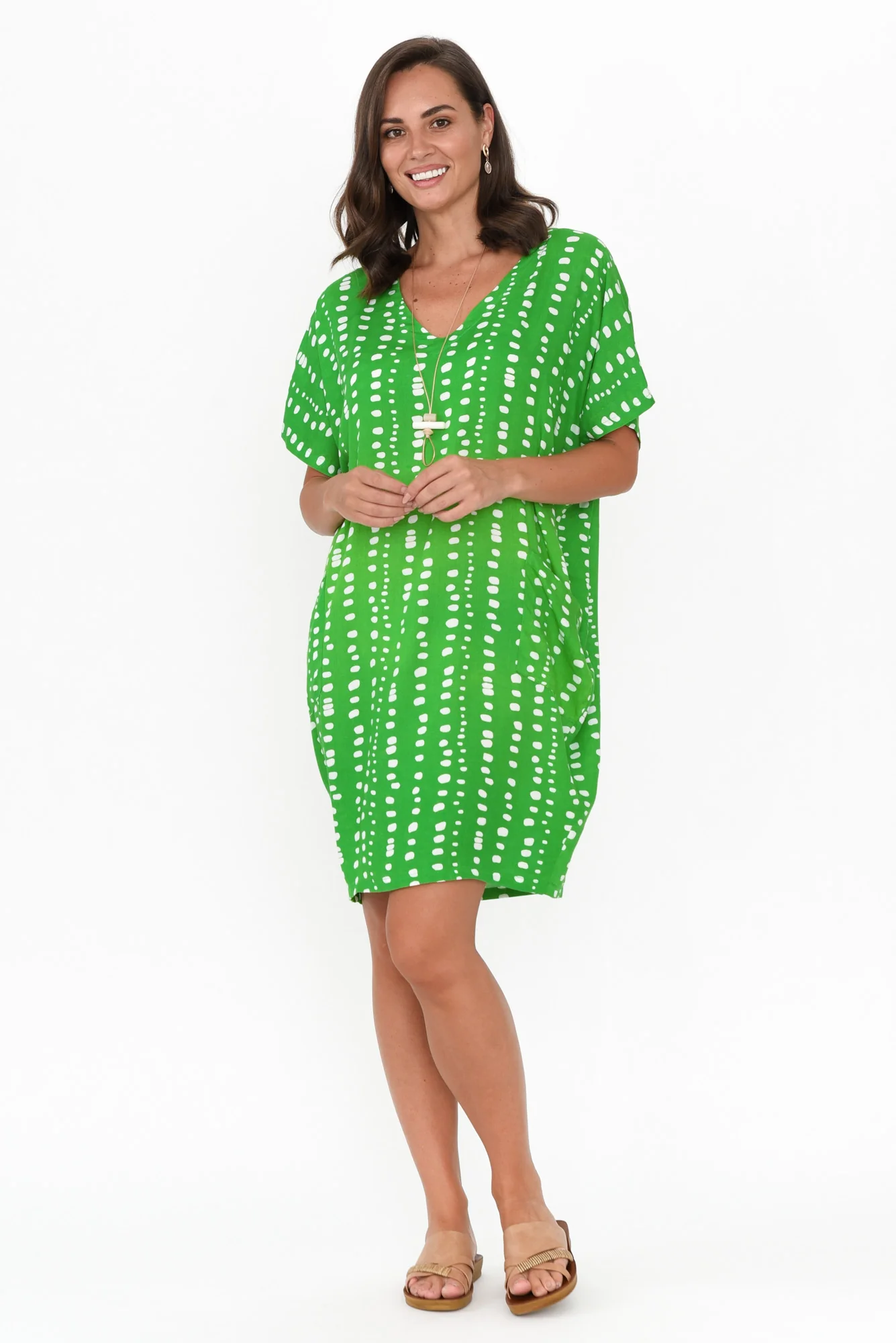 Gaby Green Abstract Spot Drape Tee Dress