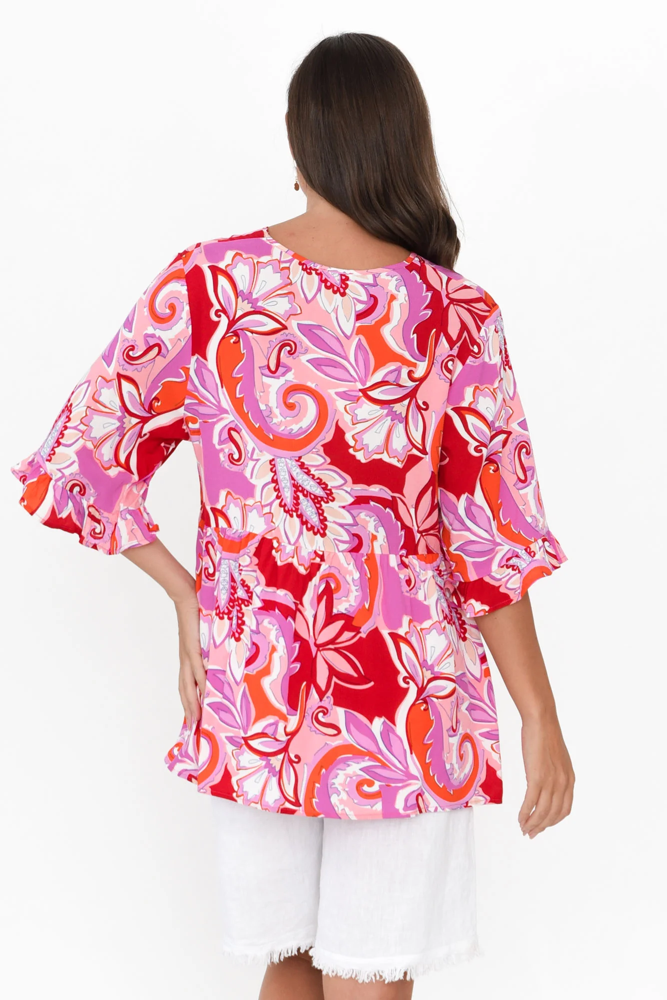 Renee Pink Paisley Frill Top