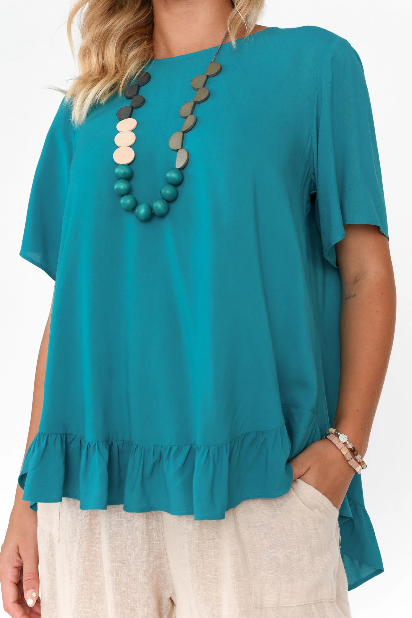 Cheryl Teal Frill Top