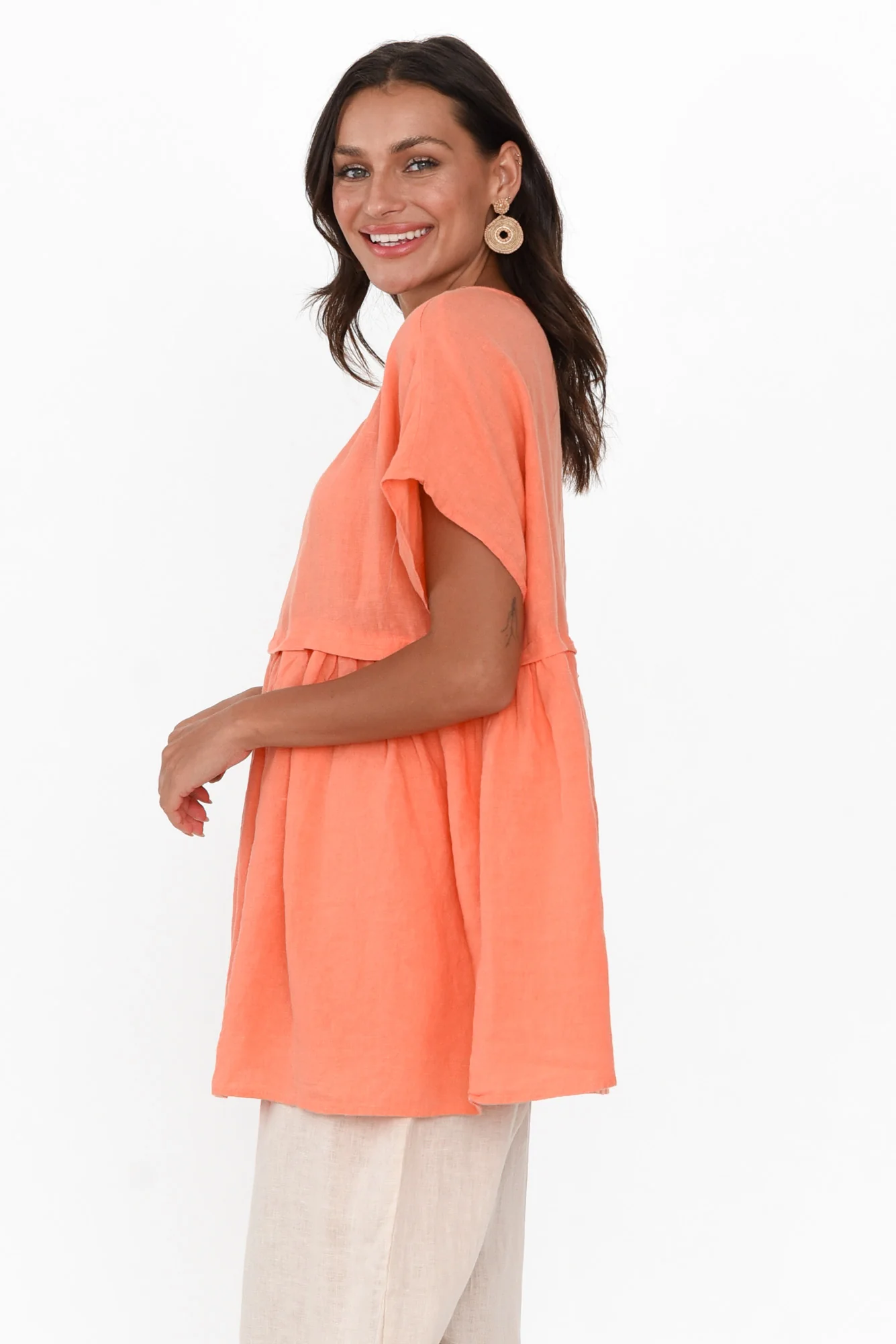 Elden Orange Linen Top
