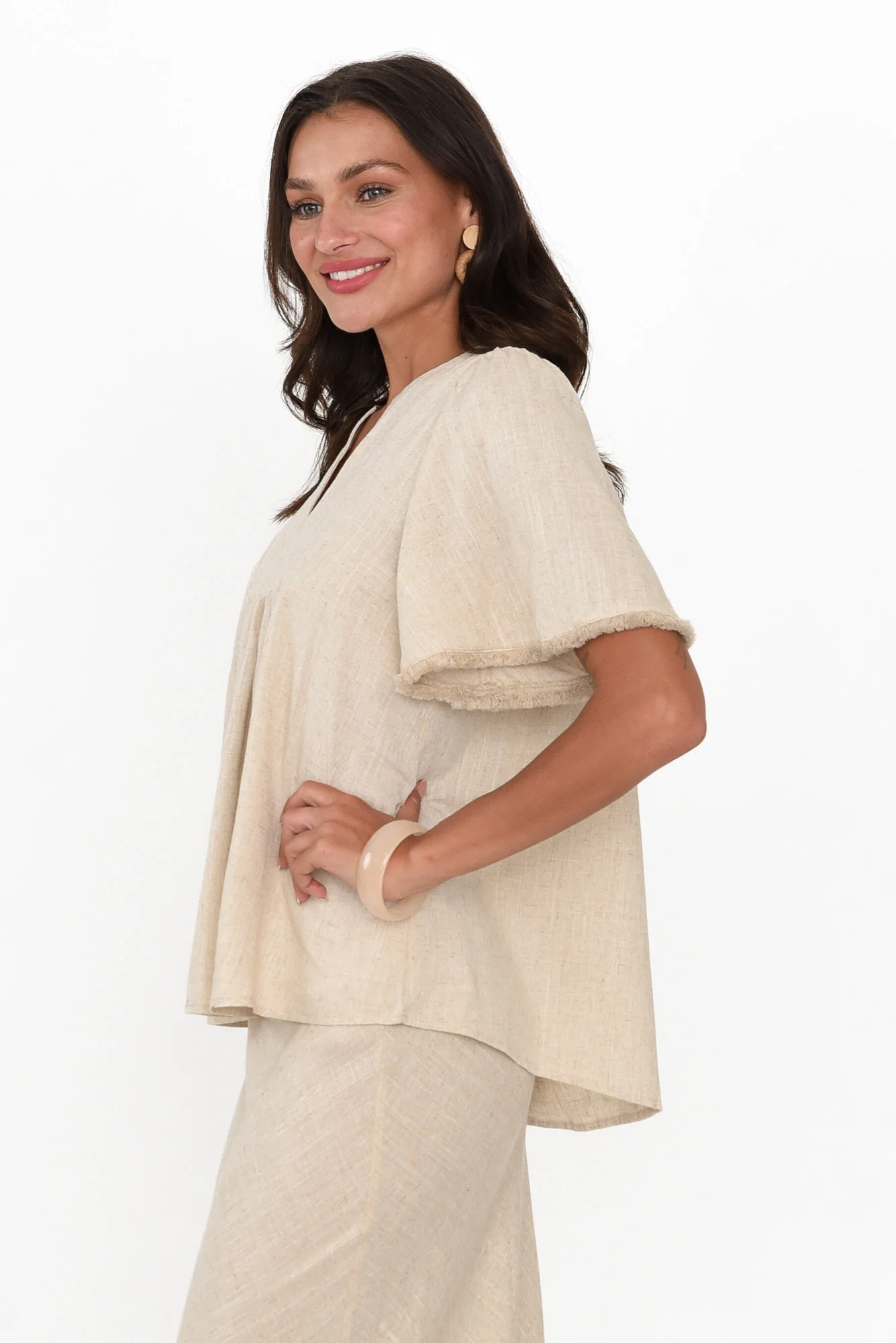 Bronco Beige Flutter Sleeve Top