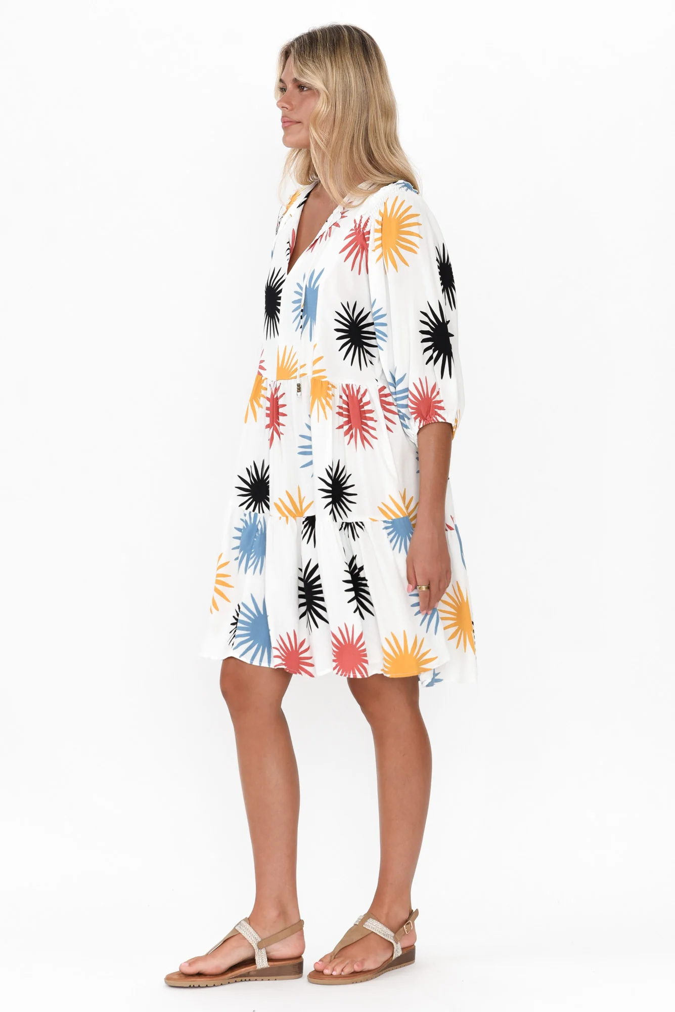 Violetta Cream Flower V Neck Dress