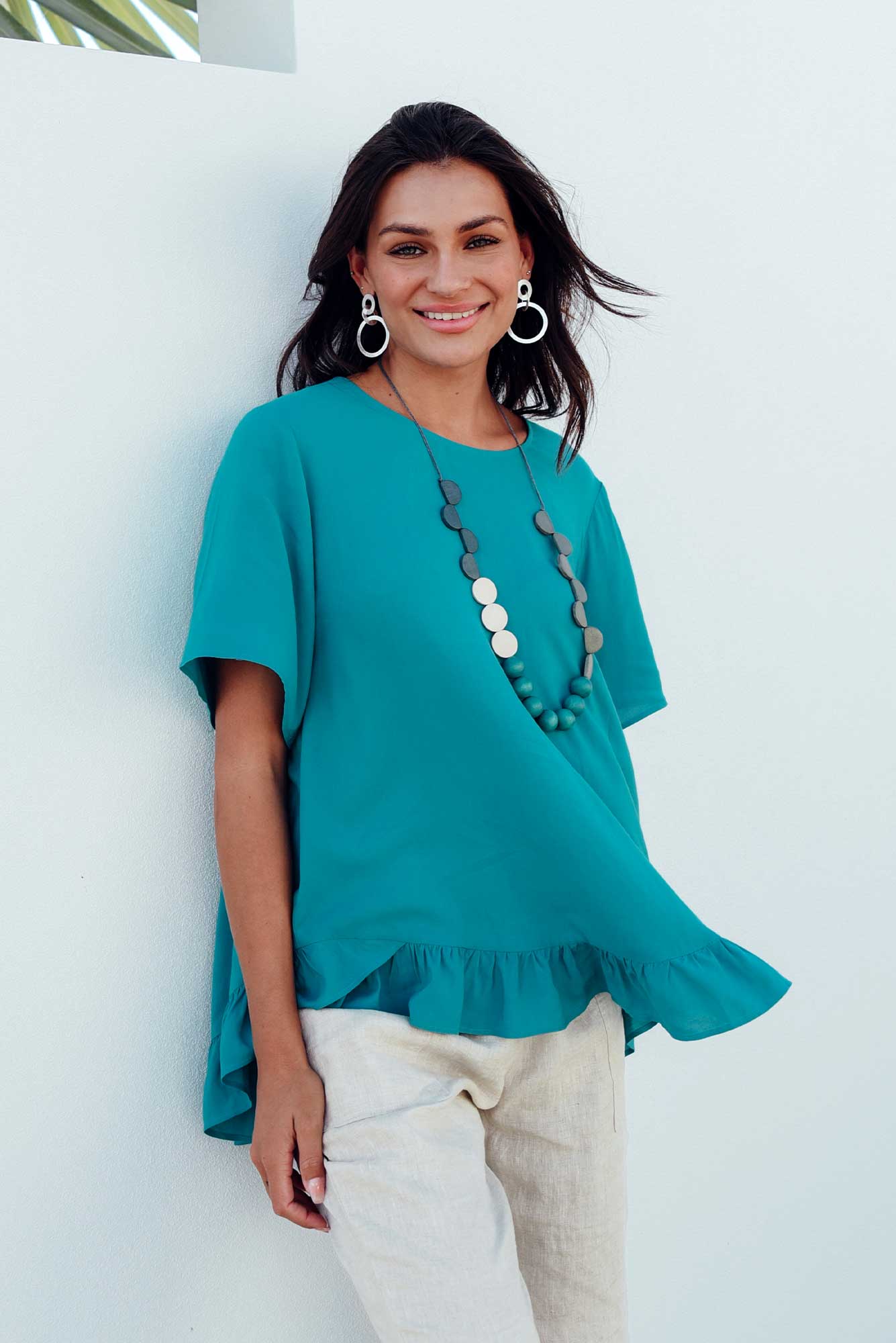Cheryl Teal Frill Top