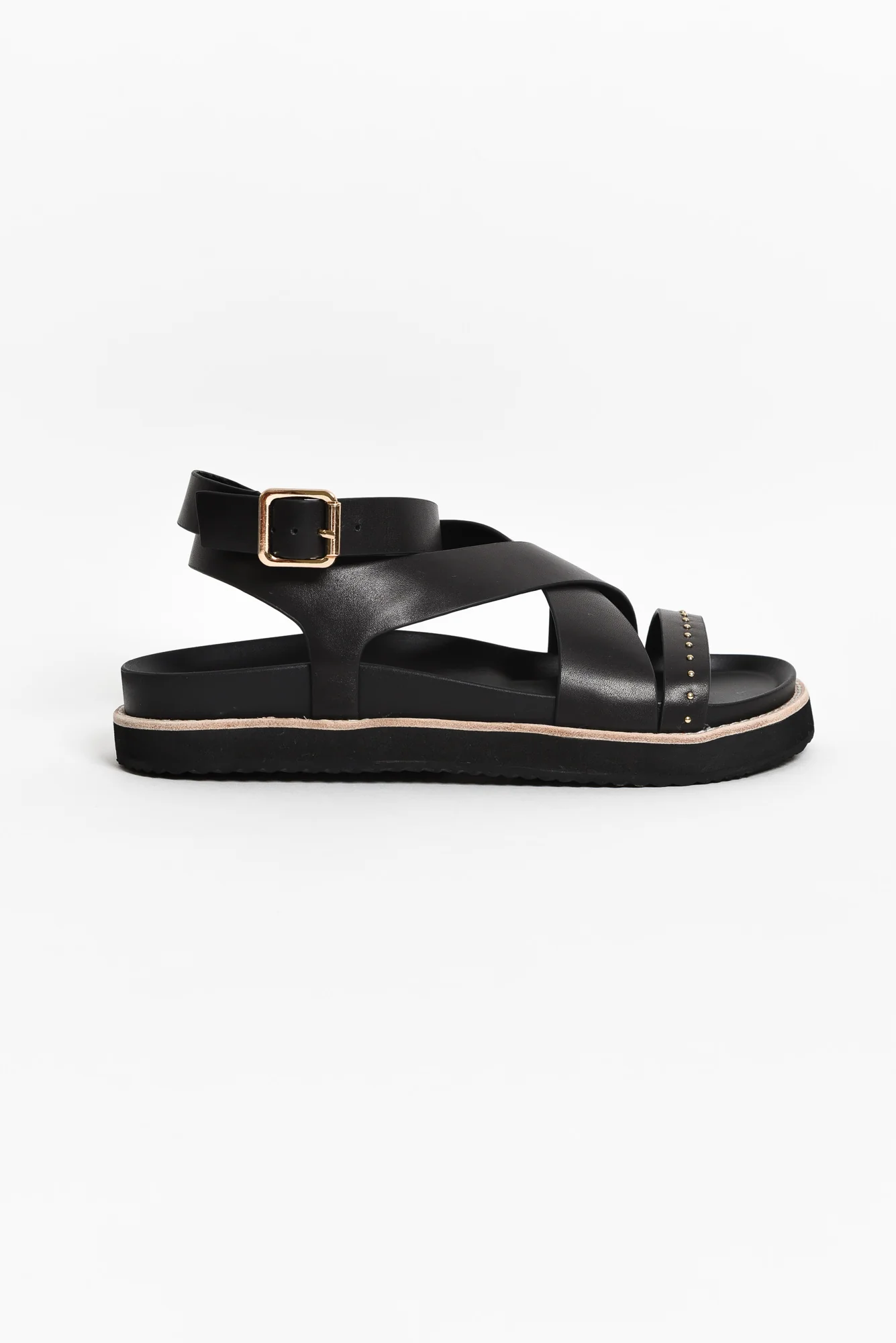 Pilar Black Leather Crossover Sandal