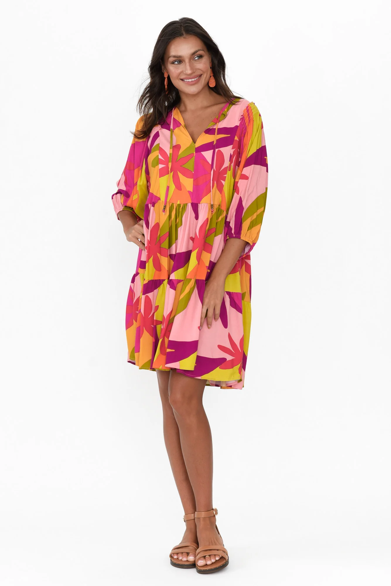 Violetta Purple Tropical V Neck Dress