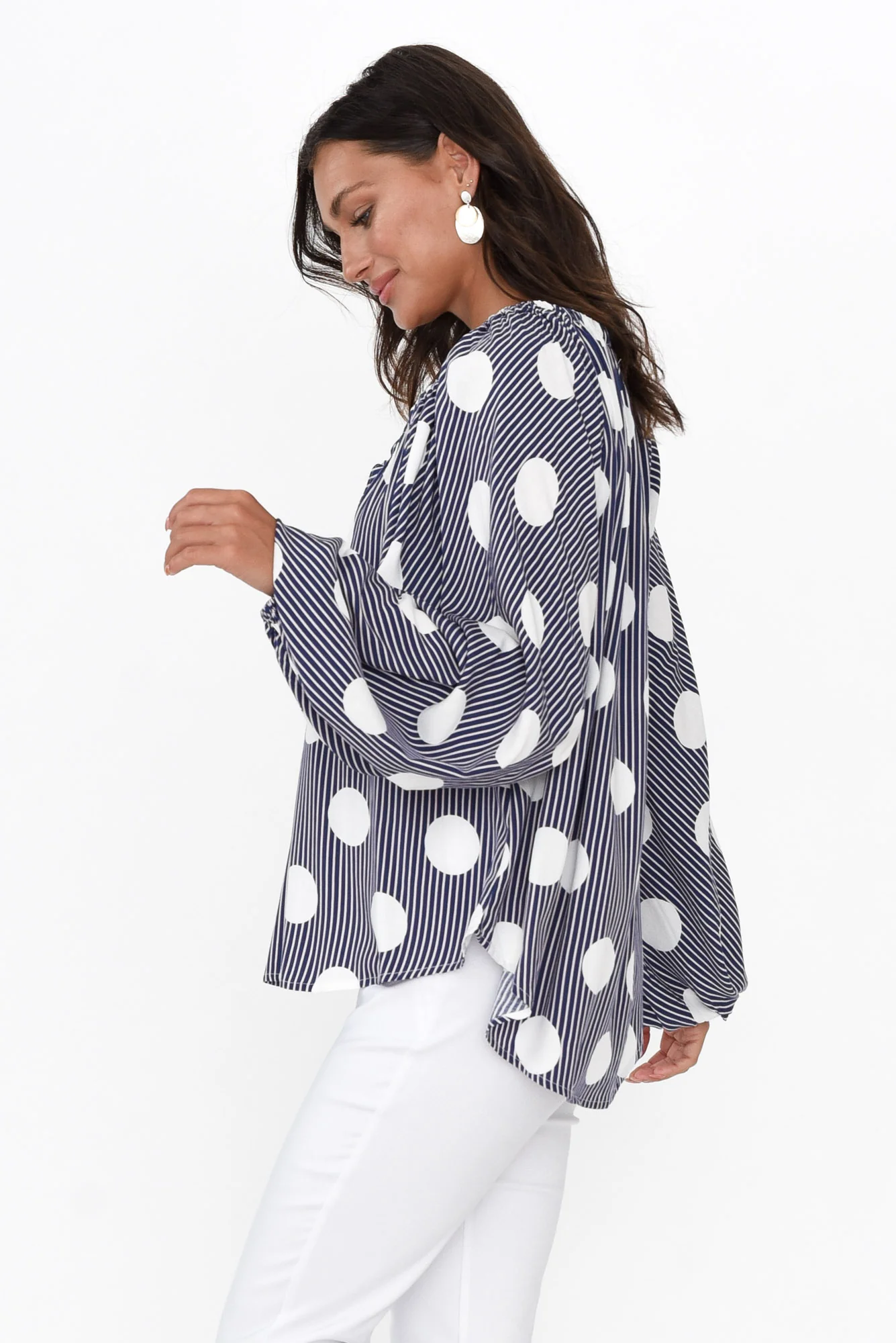 Mika White Spot Tie Top