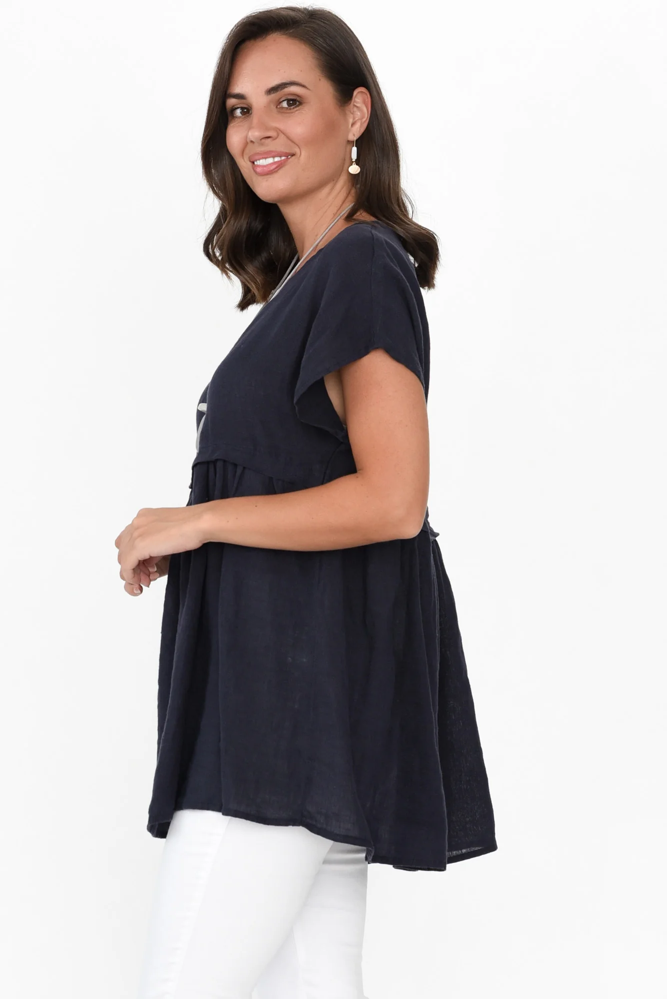 Elden Navy Linen Top