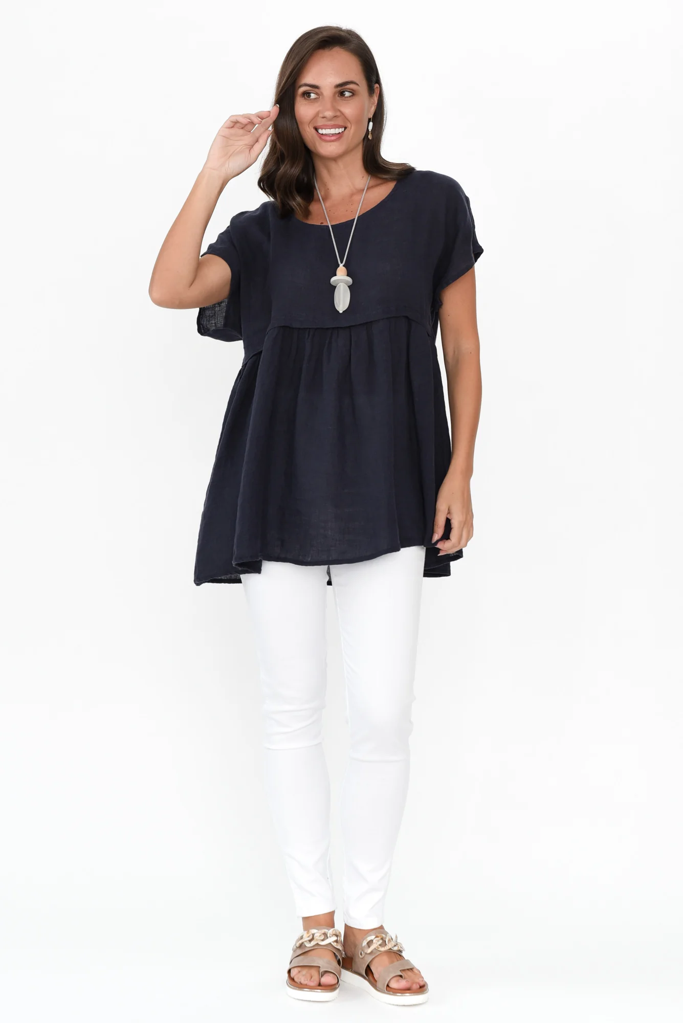 Elden Navy Linen Top