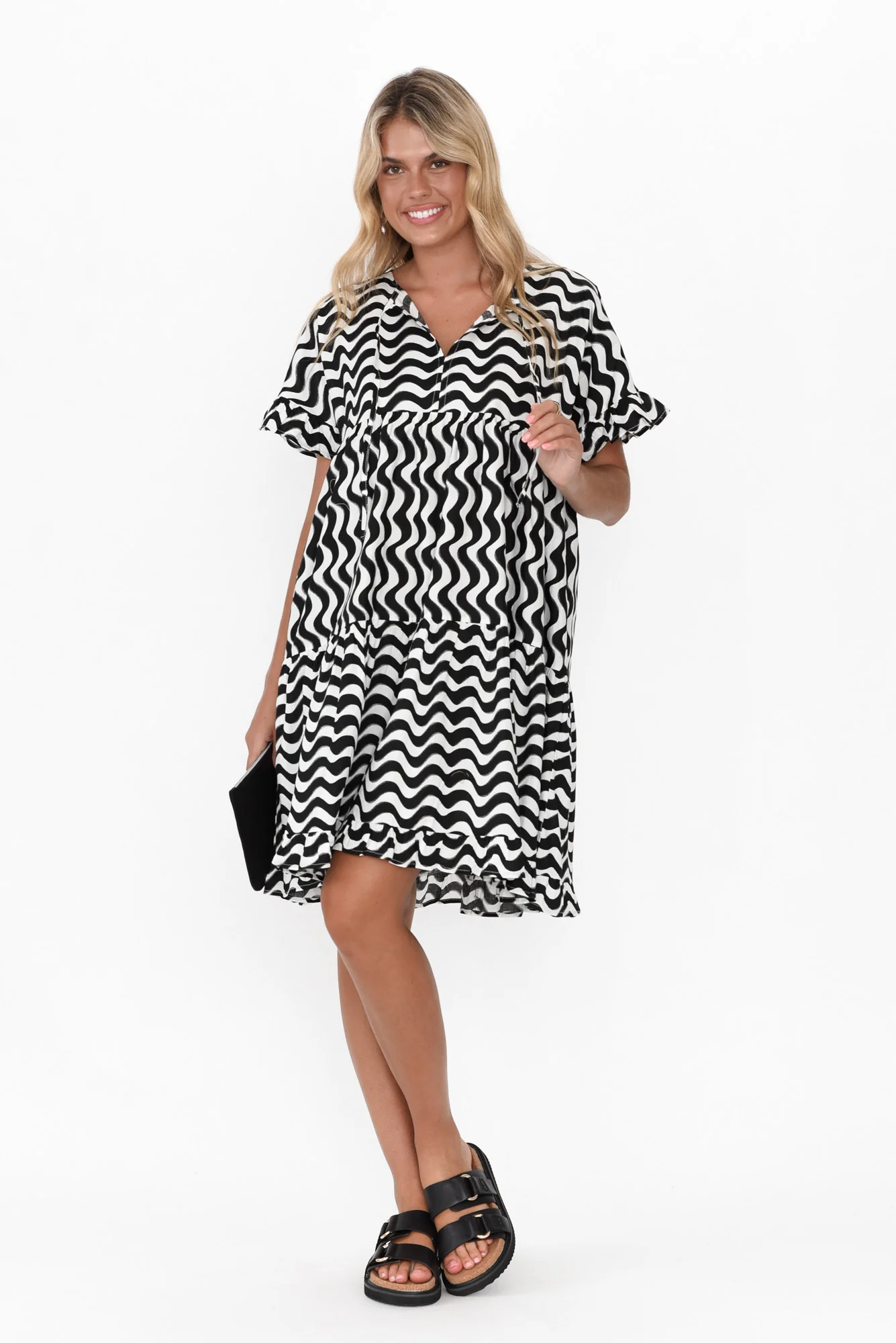 Larkin Black Wave Cotton Poplin Dress