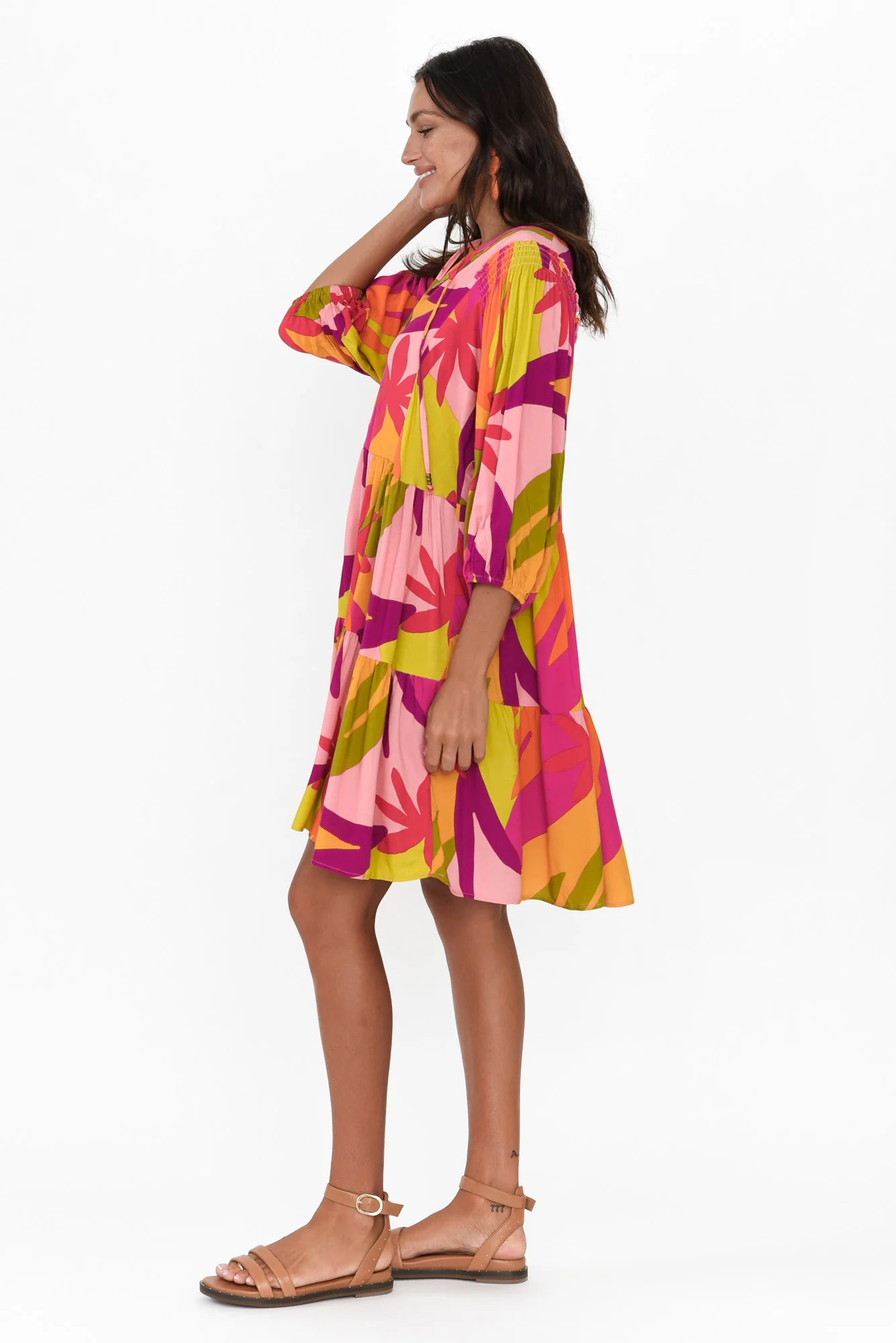 Violetta Purple Tropical V Neck Dress