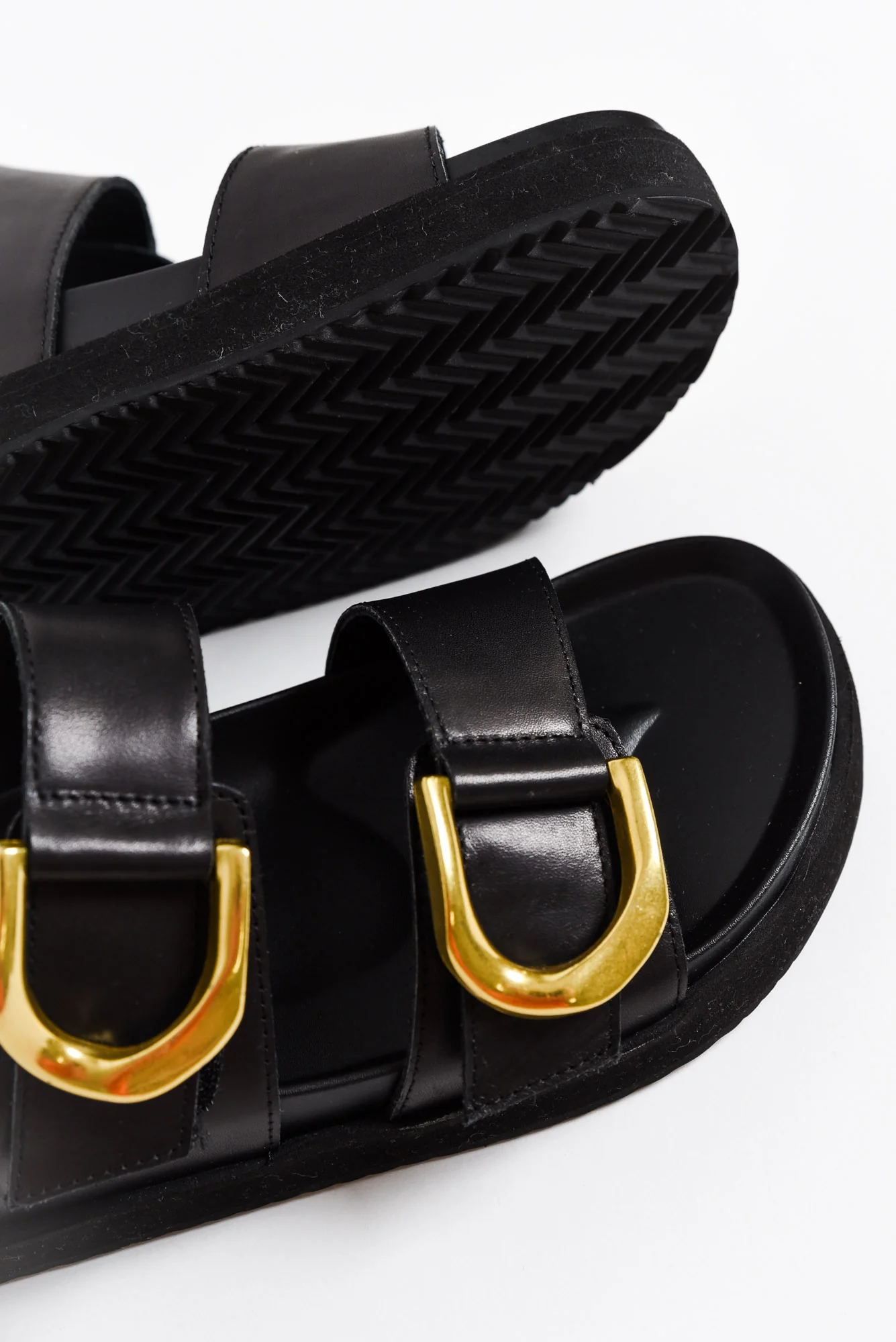 Mint Black Leather Buckle Slide