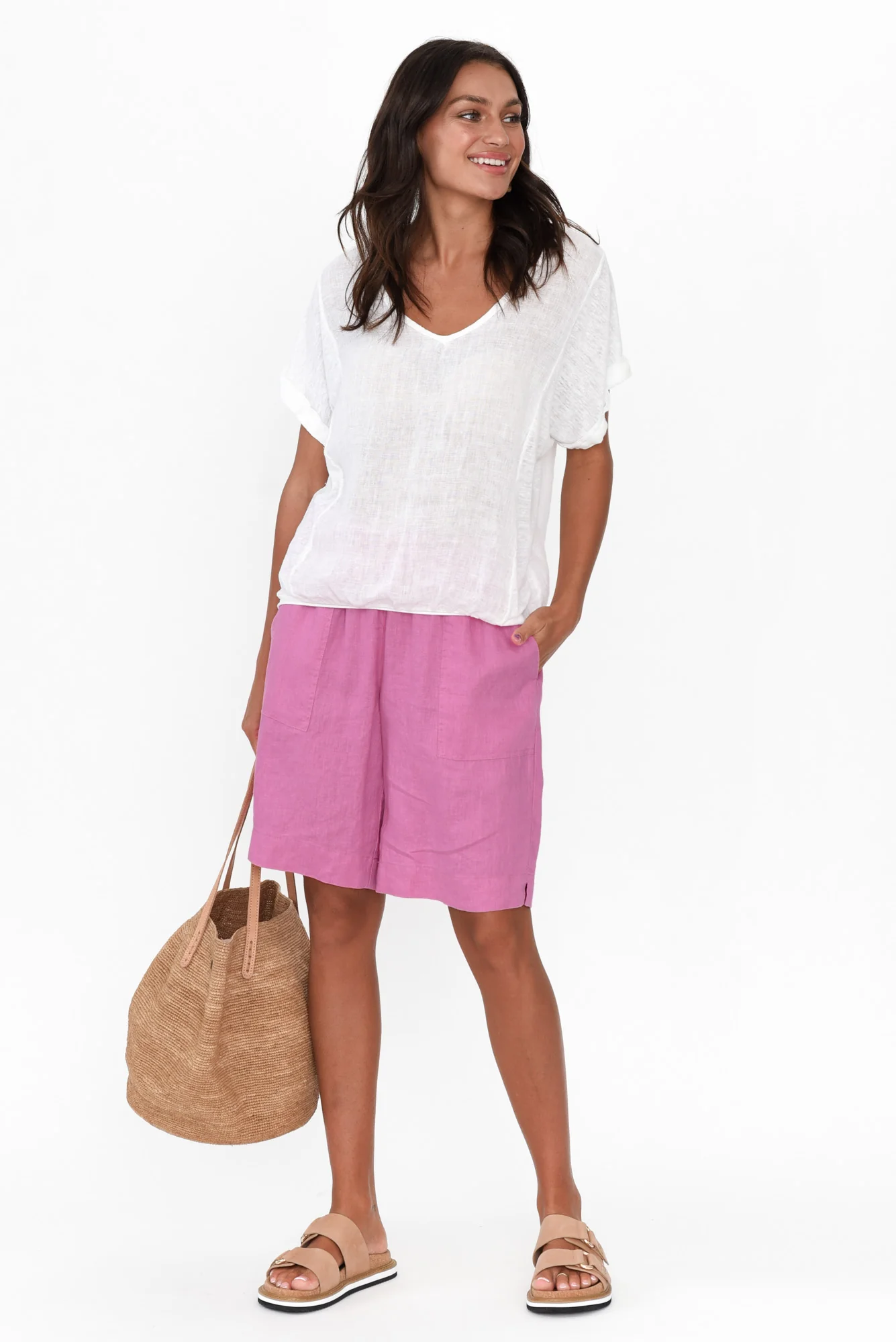 Aster Pink Linen Shorts