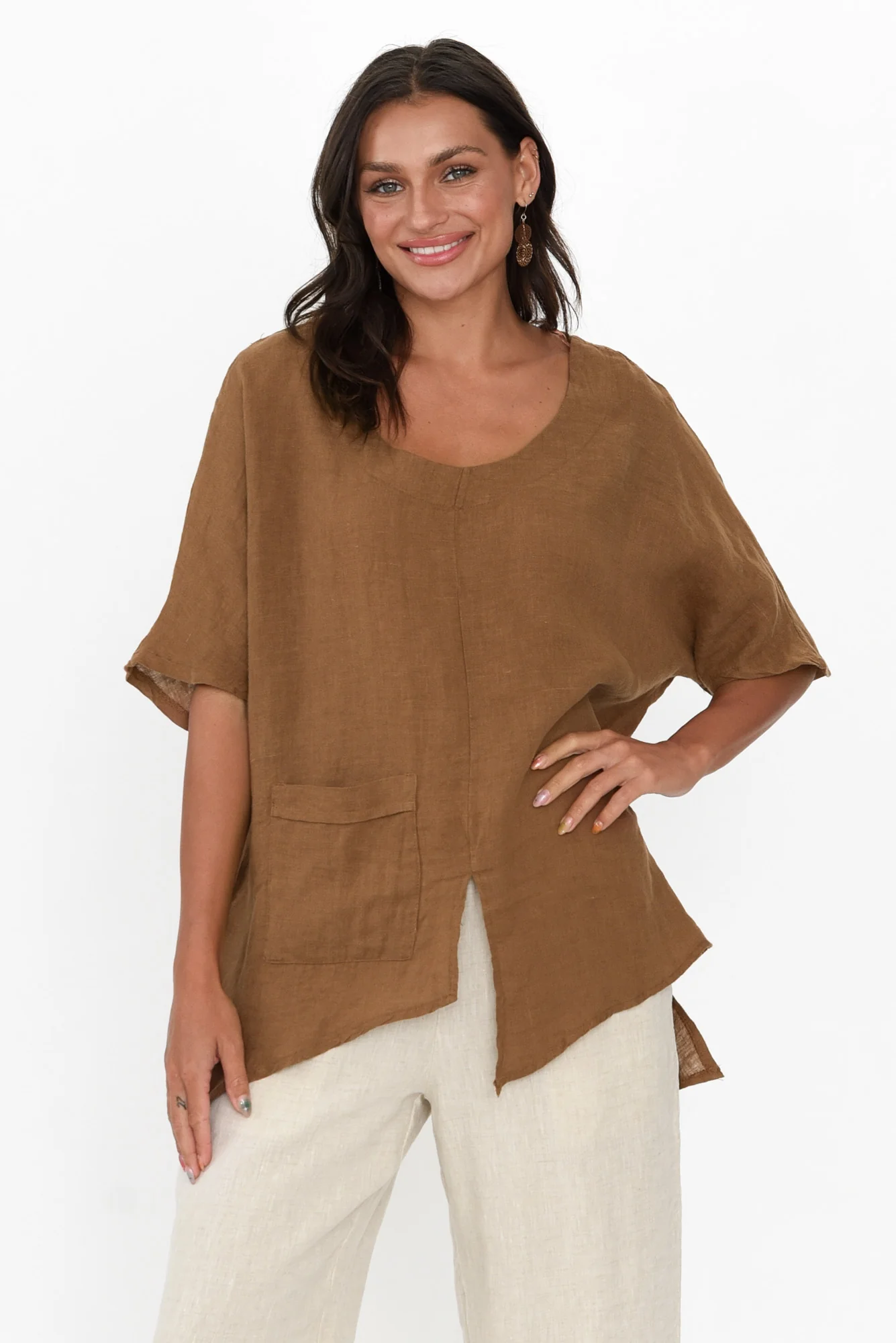 Sura Mocha Linen Top