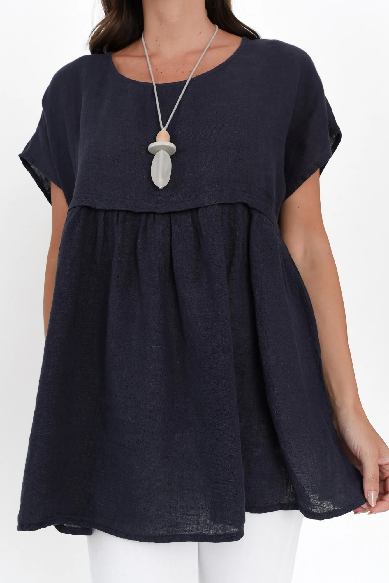 Elden Navy Linen Top