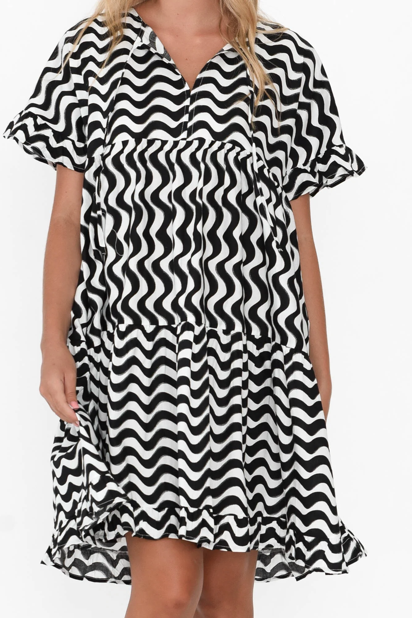 Larkin Black Wave Cotton Poplin Dress
