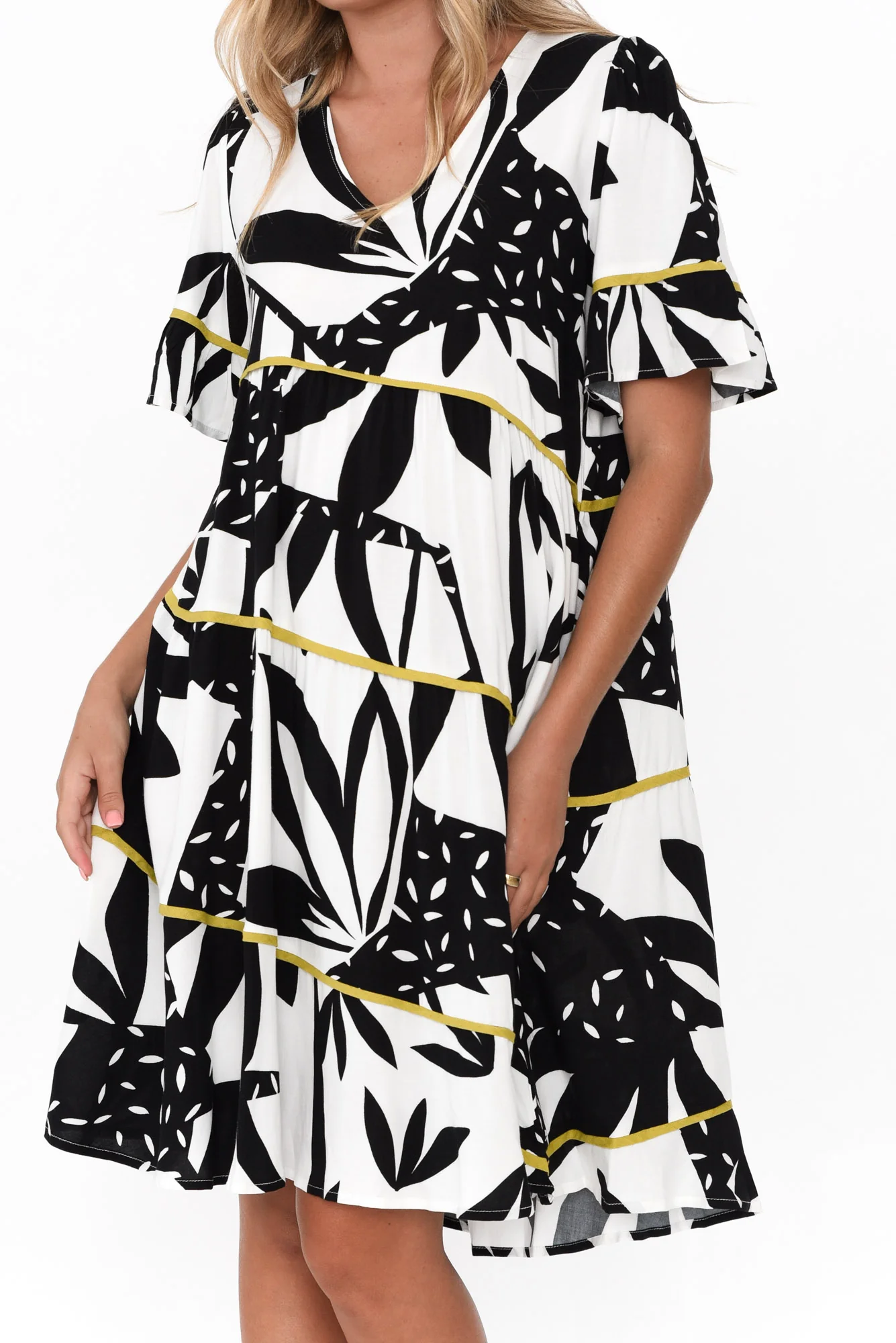 Edmands Black Leaf V Neck Dress