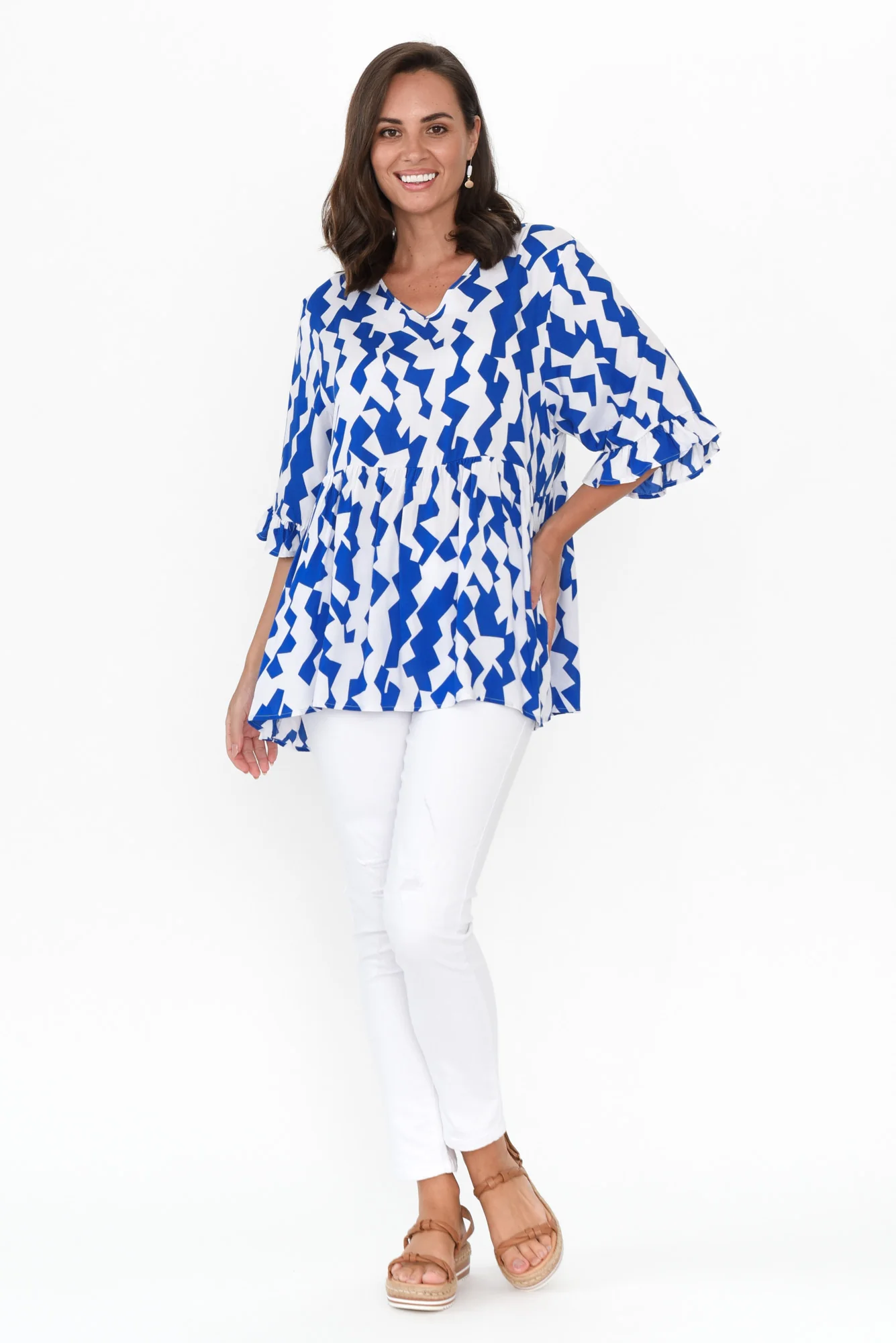 Renee Cobalt Geo Frill Top