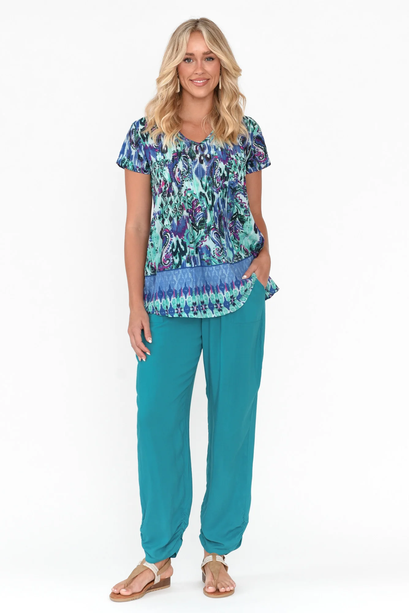 Milly Teal Ruched Hem Pants