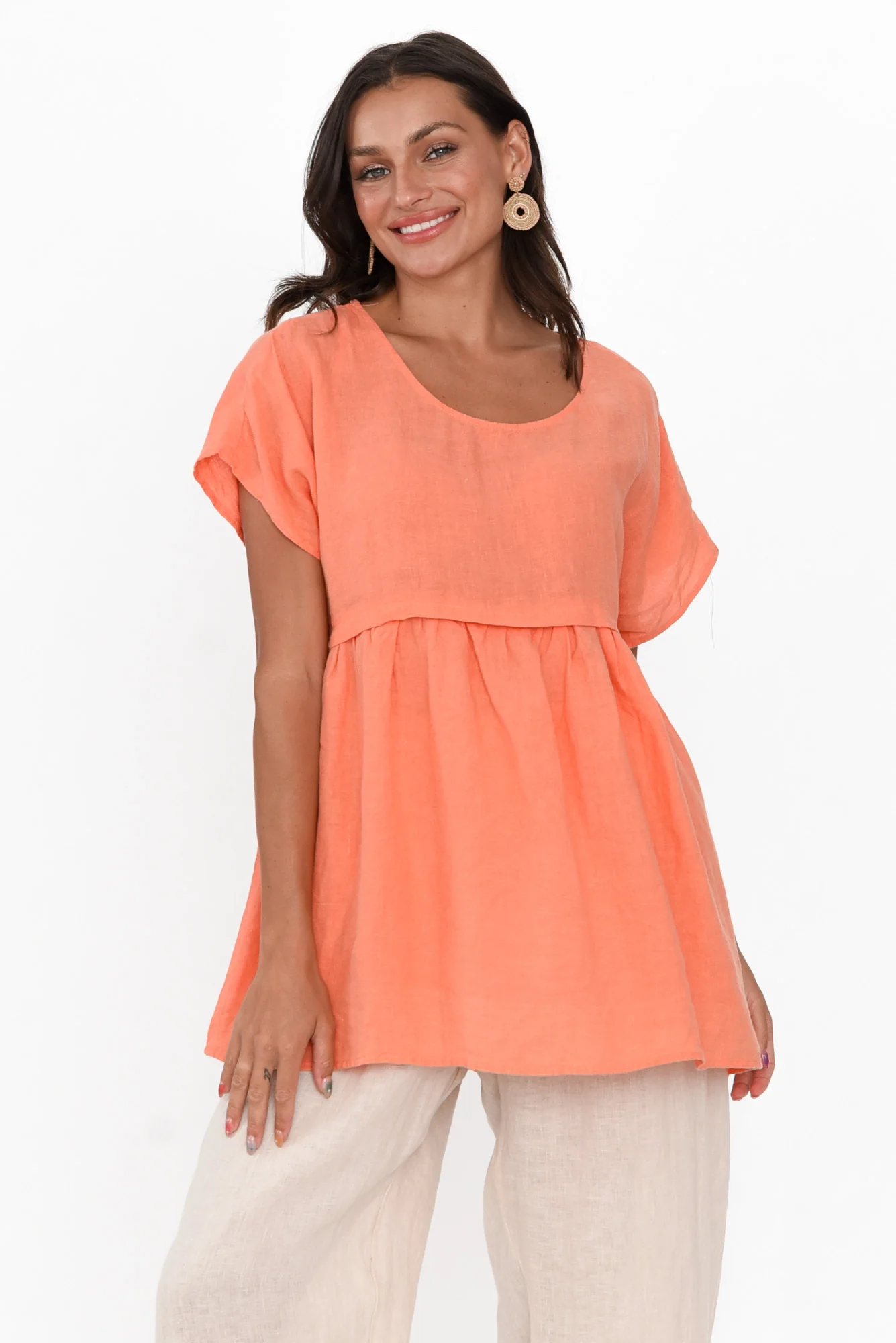 Elden Orange Linen Top
