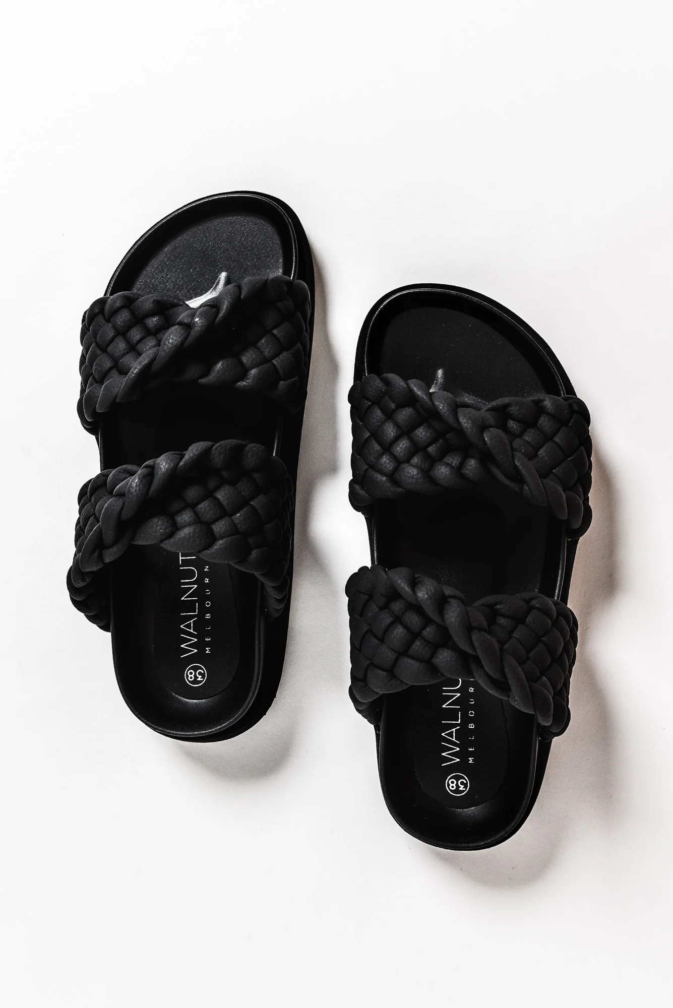 Mim Black Leather Woven Slide