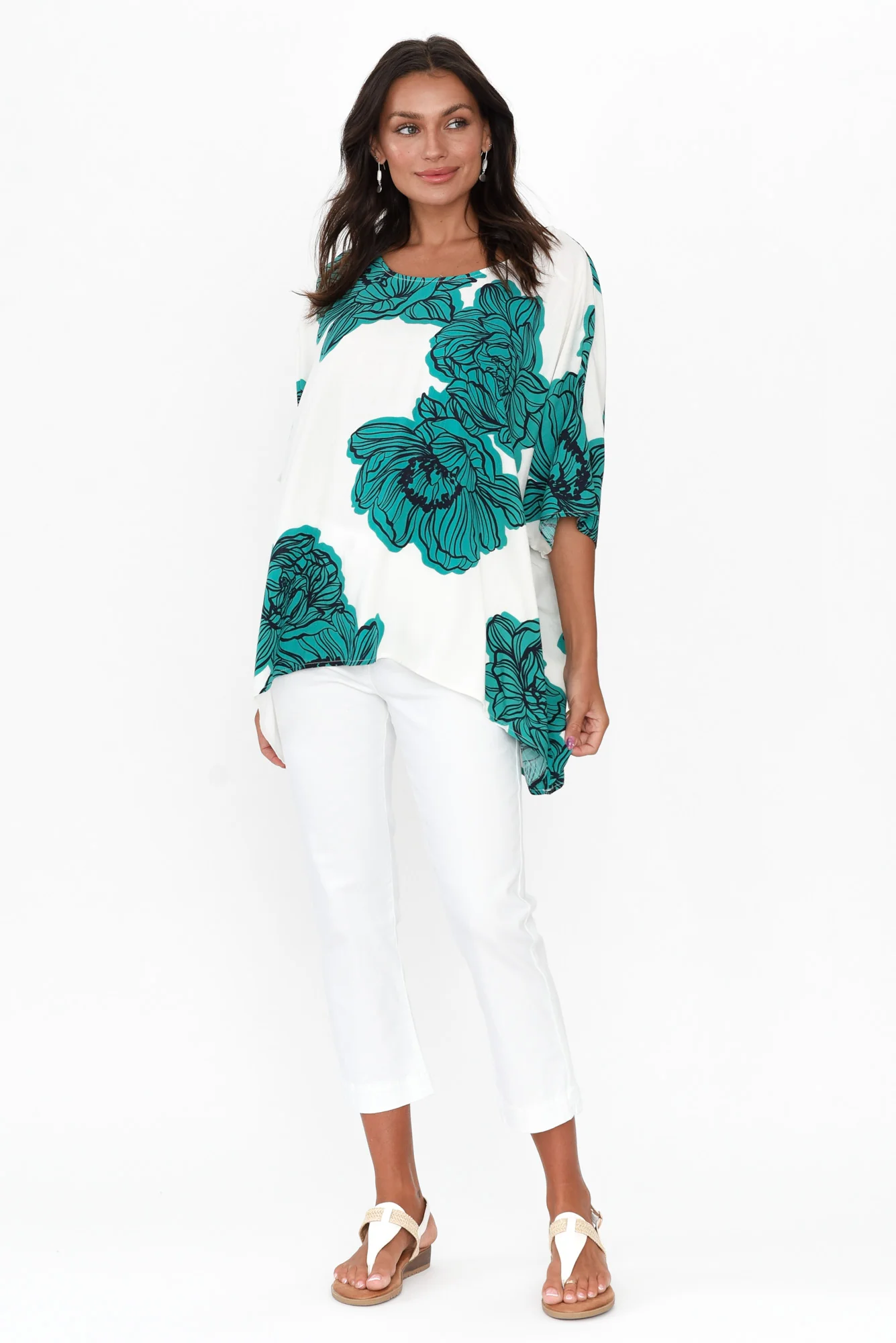 Trista Green Floral Drape Top