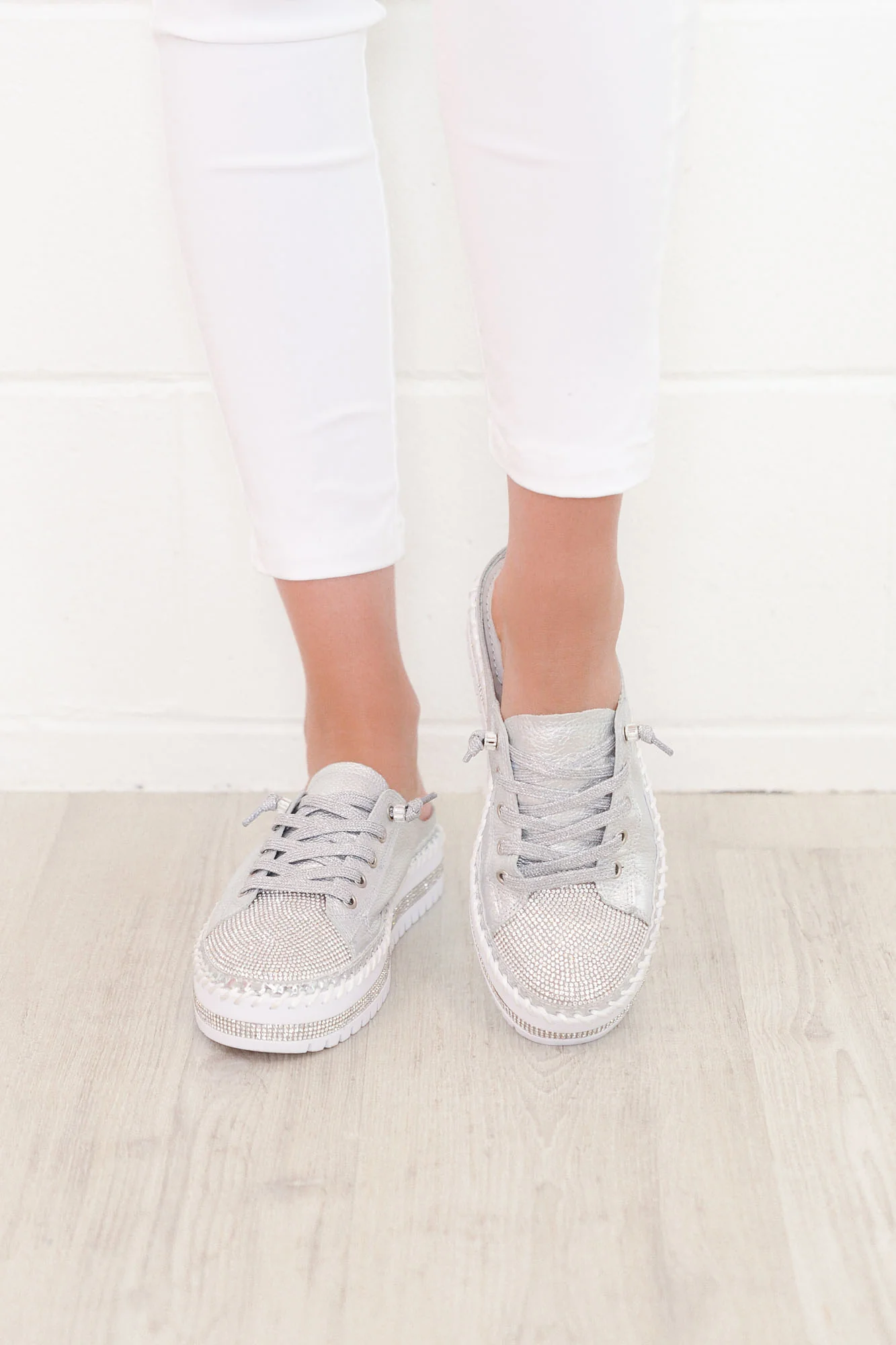 Sarah Silver Leather Mule Sneaker