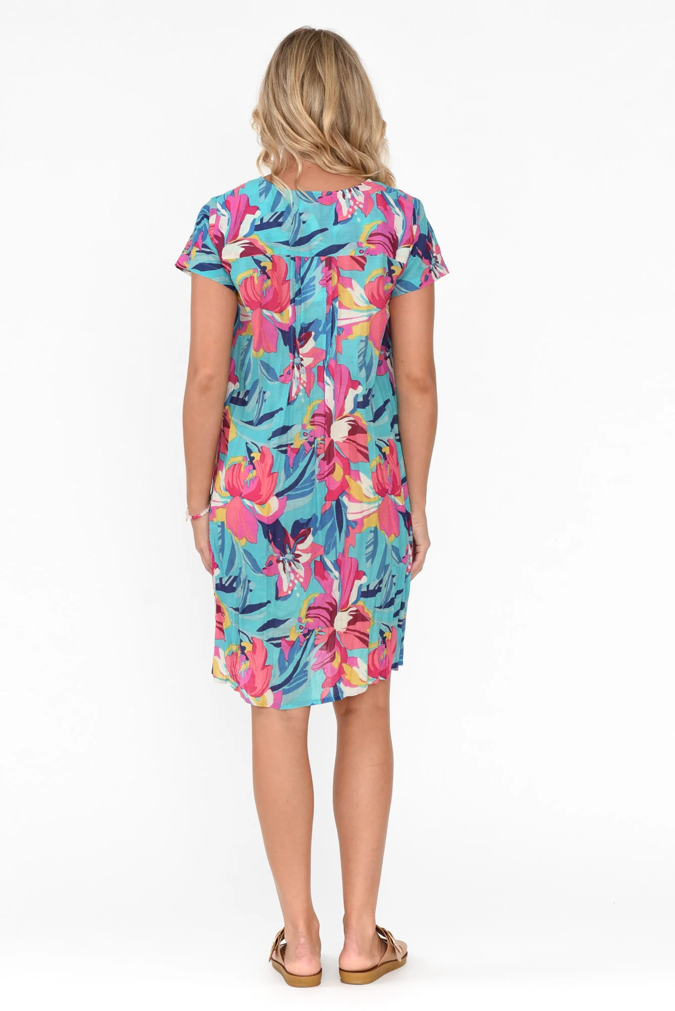 Sabina Blue Bloom Crinkle Cotton Dress