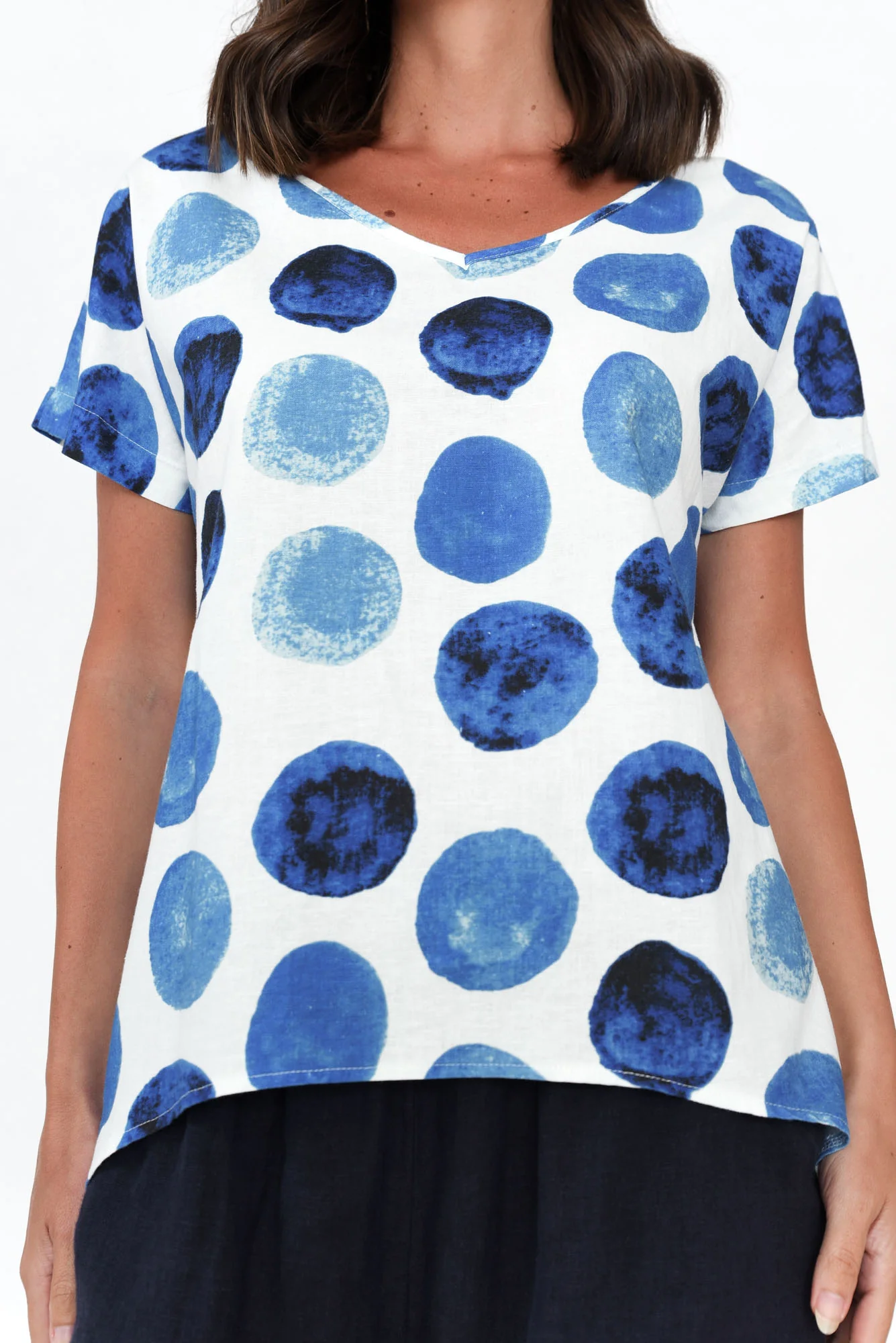 Ryle Blue Spot Linen Top