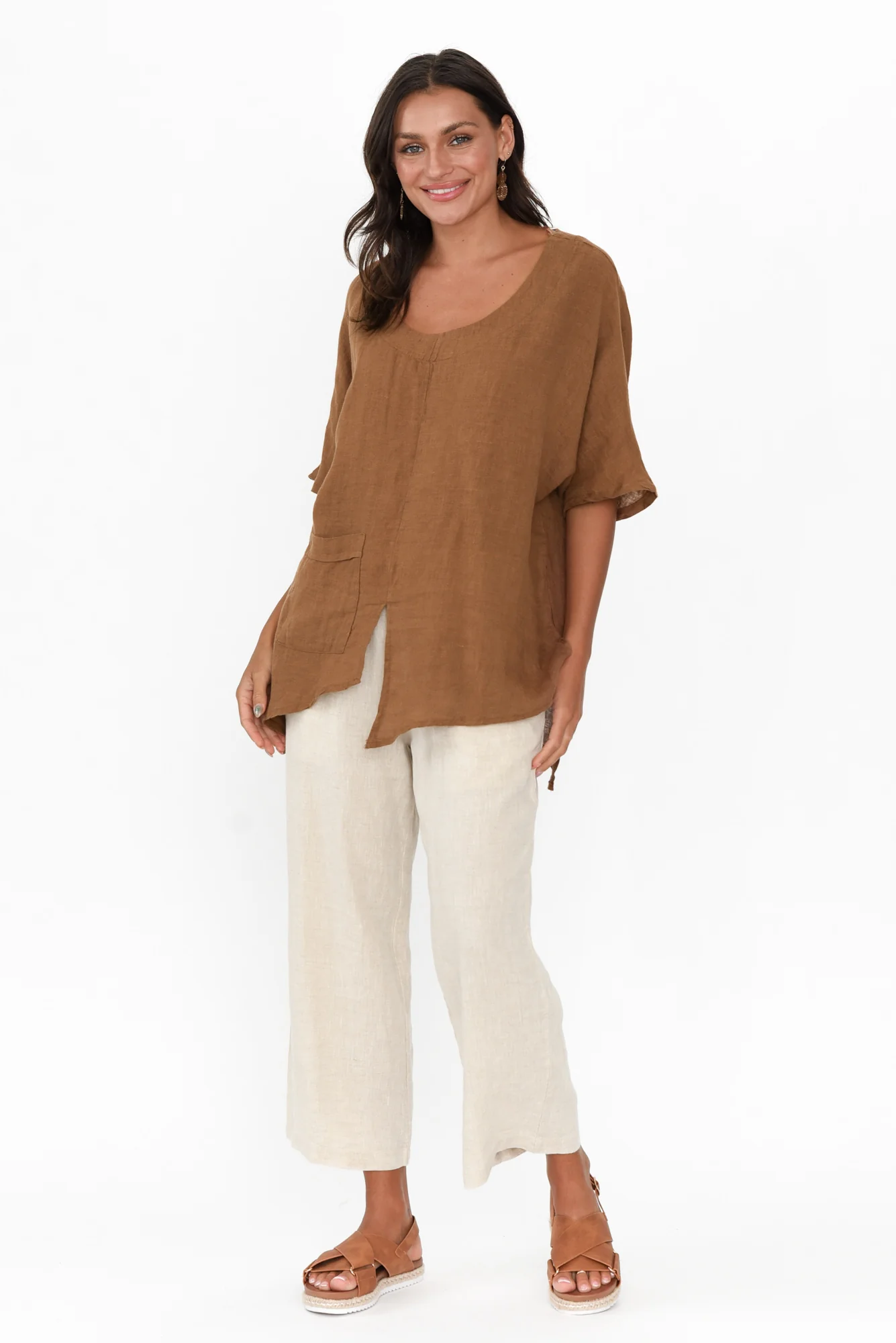 Sura Mocha Linen Top