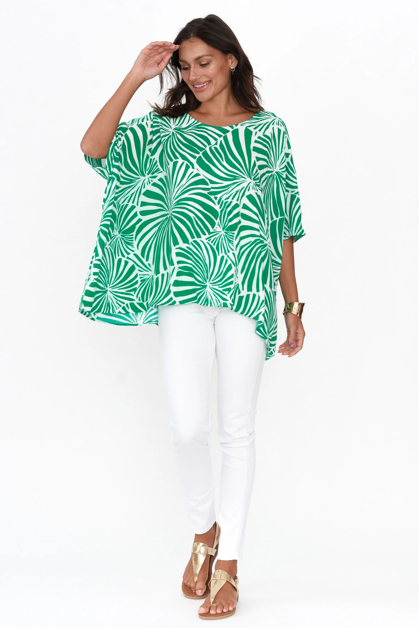 Trista Green Flower Drape Top