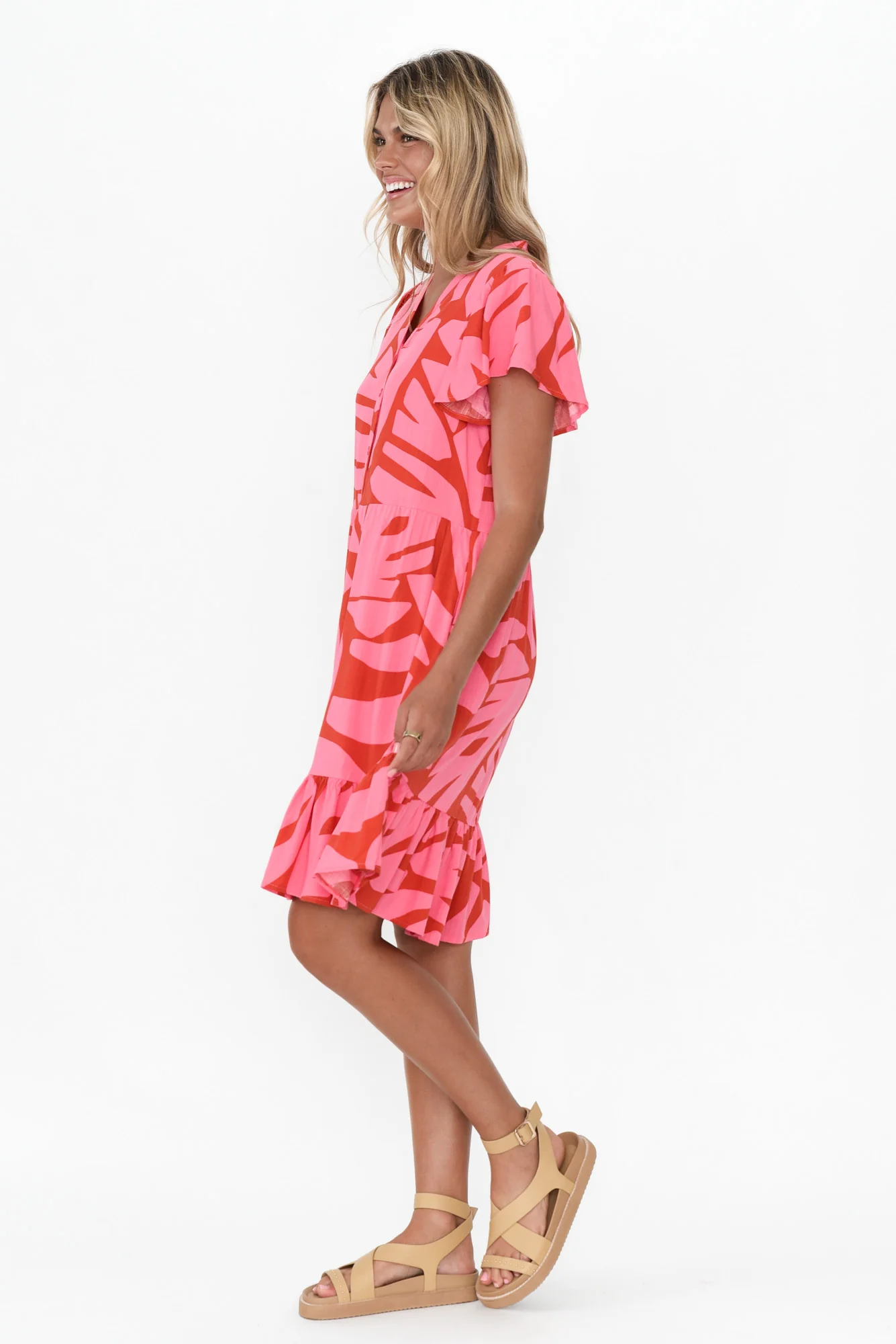 Lomani Pink Leaf Shirt Dress