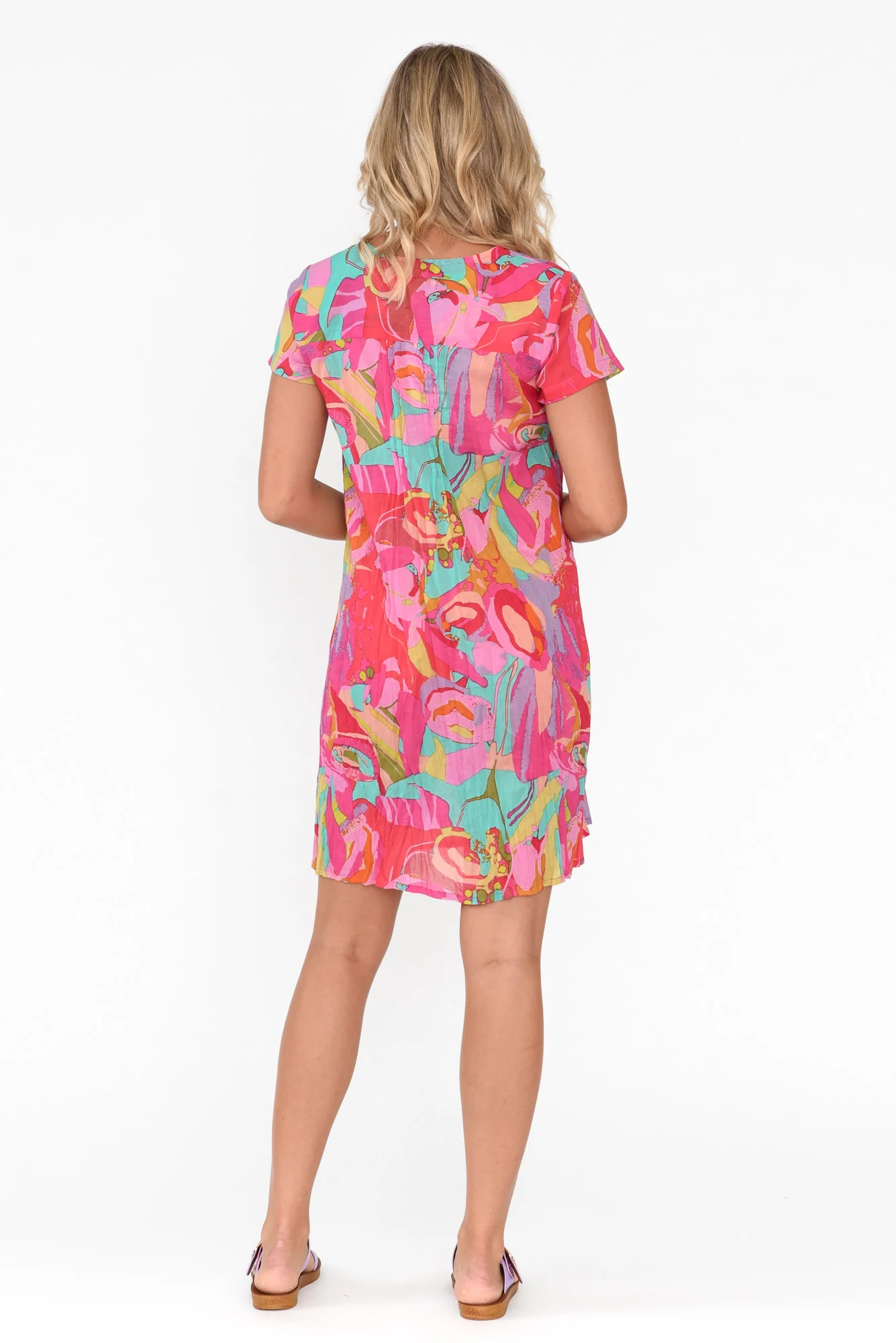 Sabina Pink Burst Crinkle Cotton Dress