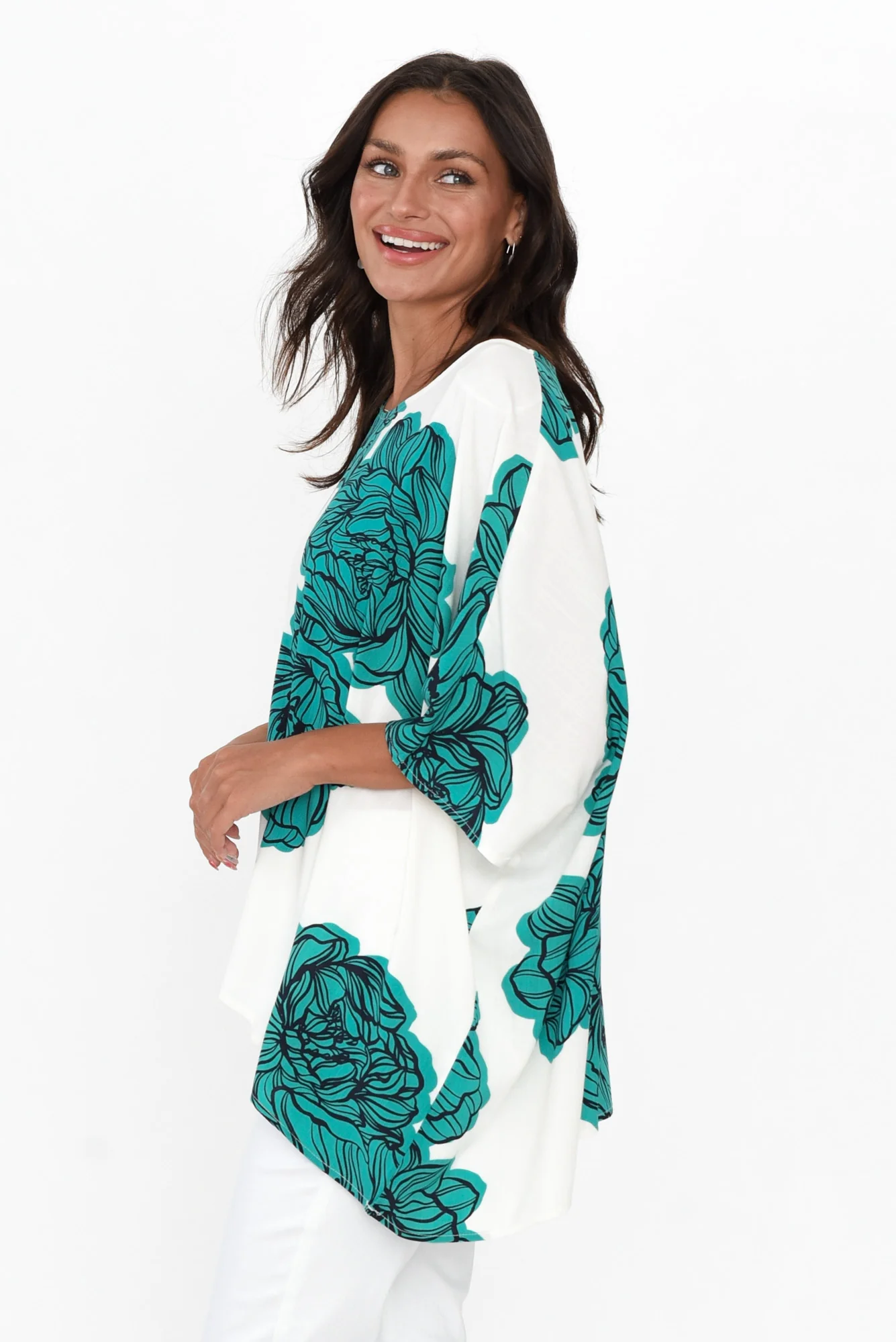 Trista Green Floral Drape Top