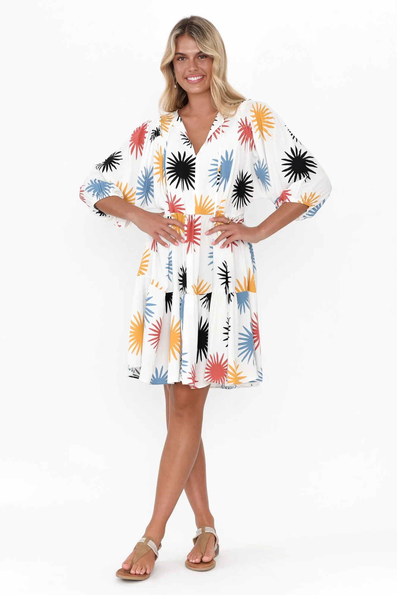 Violetta Cream Flower V Neck Dress