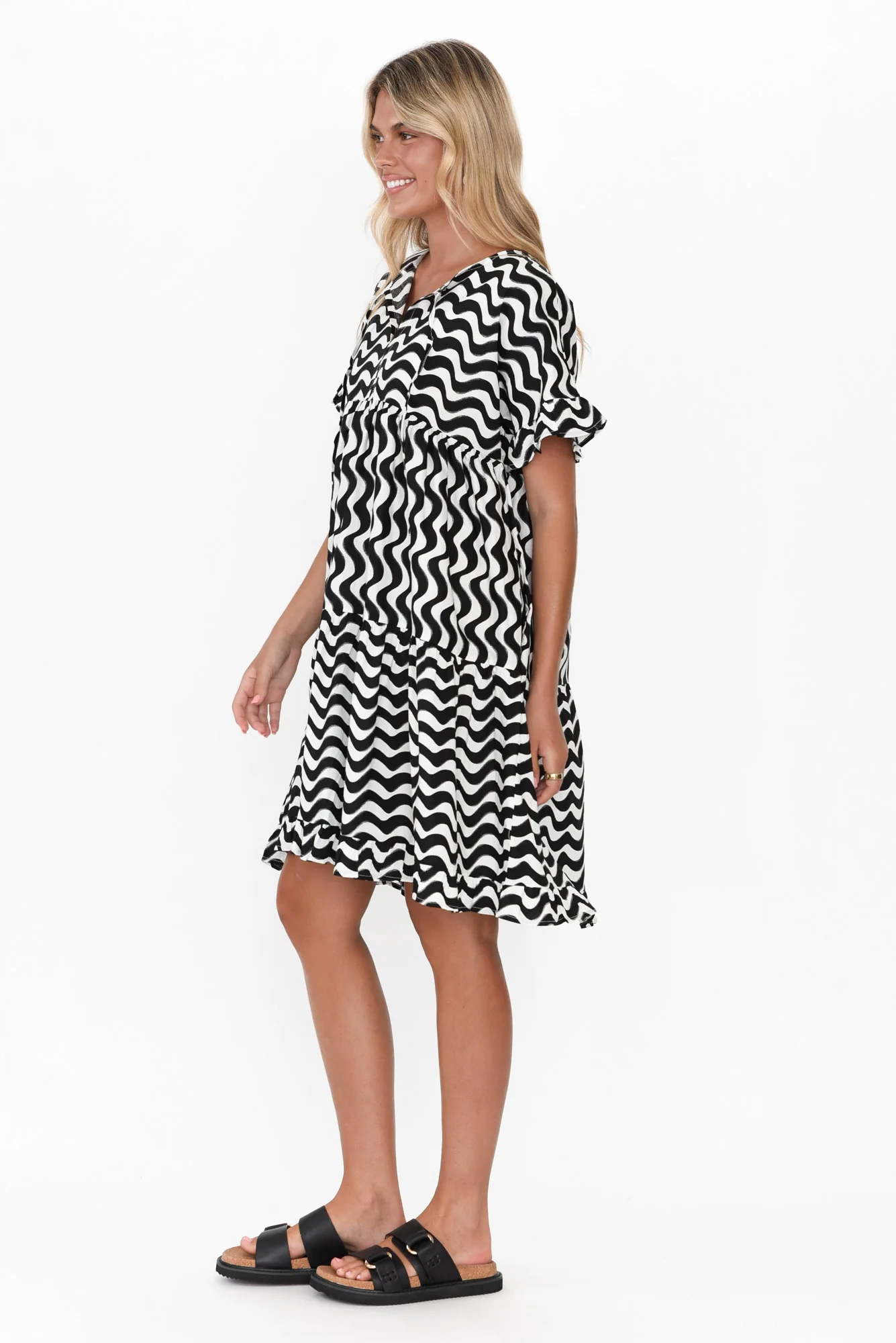 Larkin Black Wave Cotton Poplin Dress