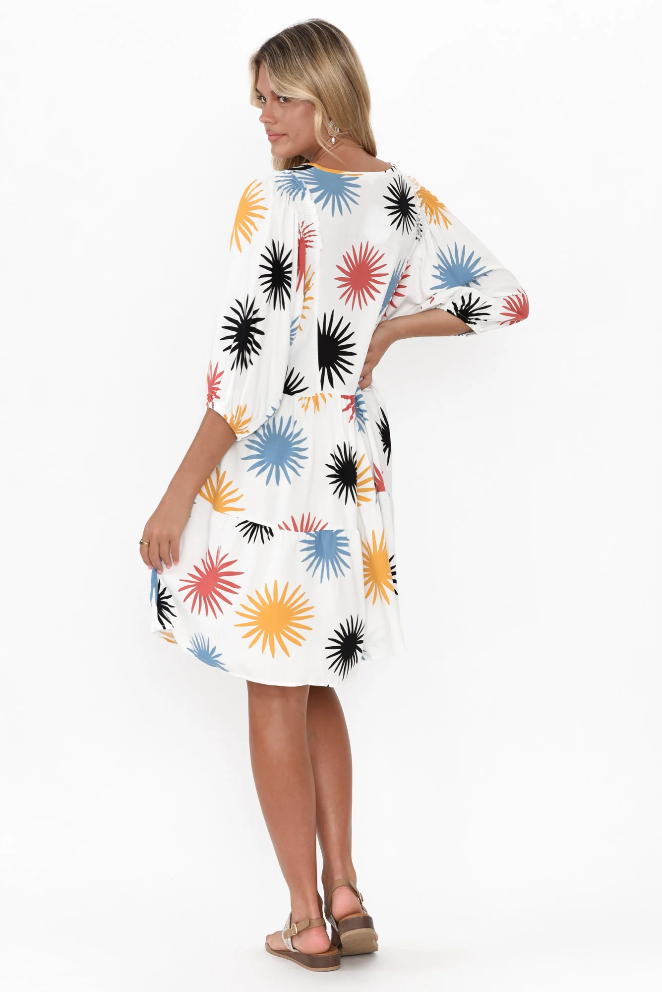 Violetta Cream Flower V Neck Dress