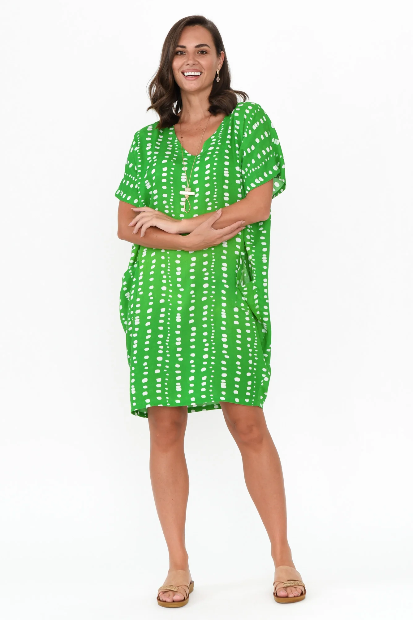 Gaby Green Abstract Spot Drape Tee Dress