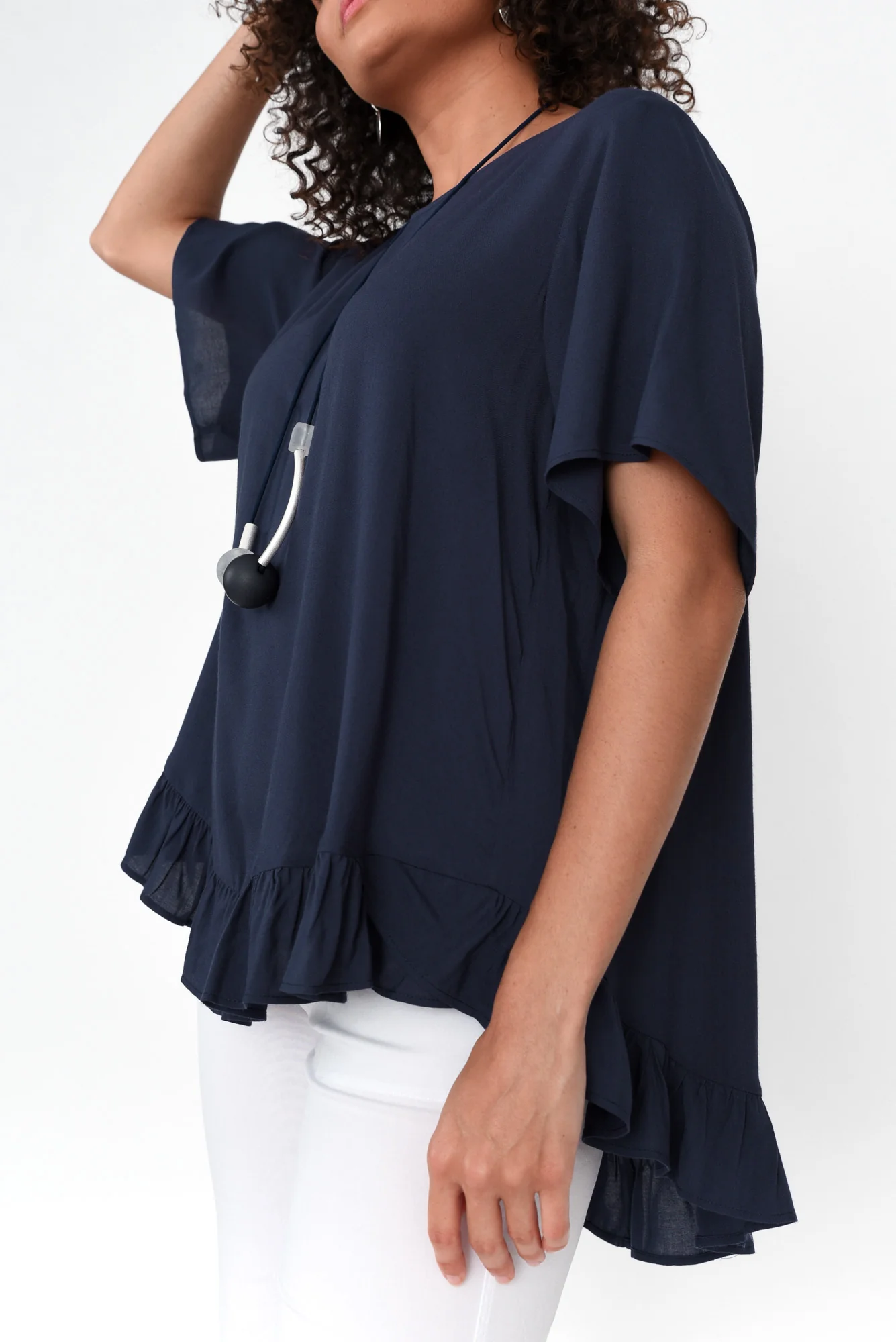 Cheryl Navy Frill Top