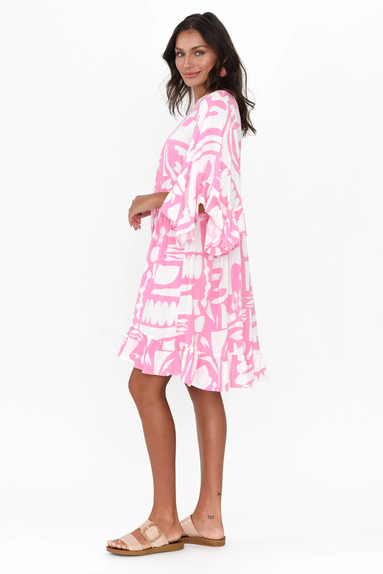 Osmund Pink Abstract Frill Dress