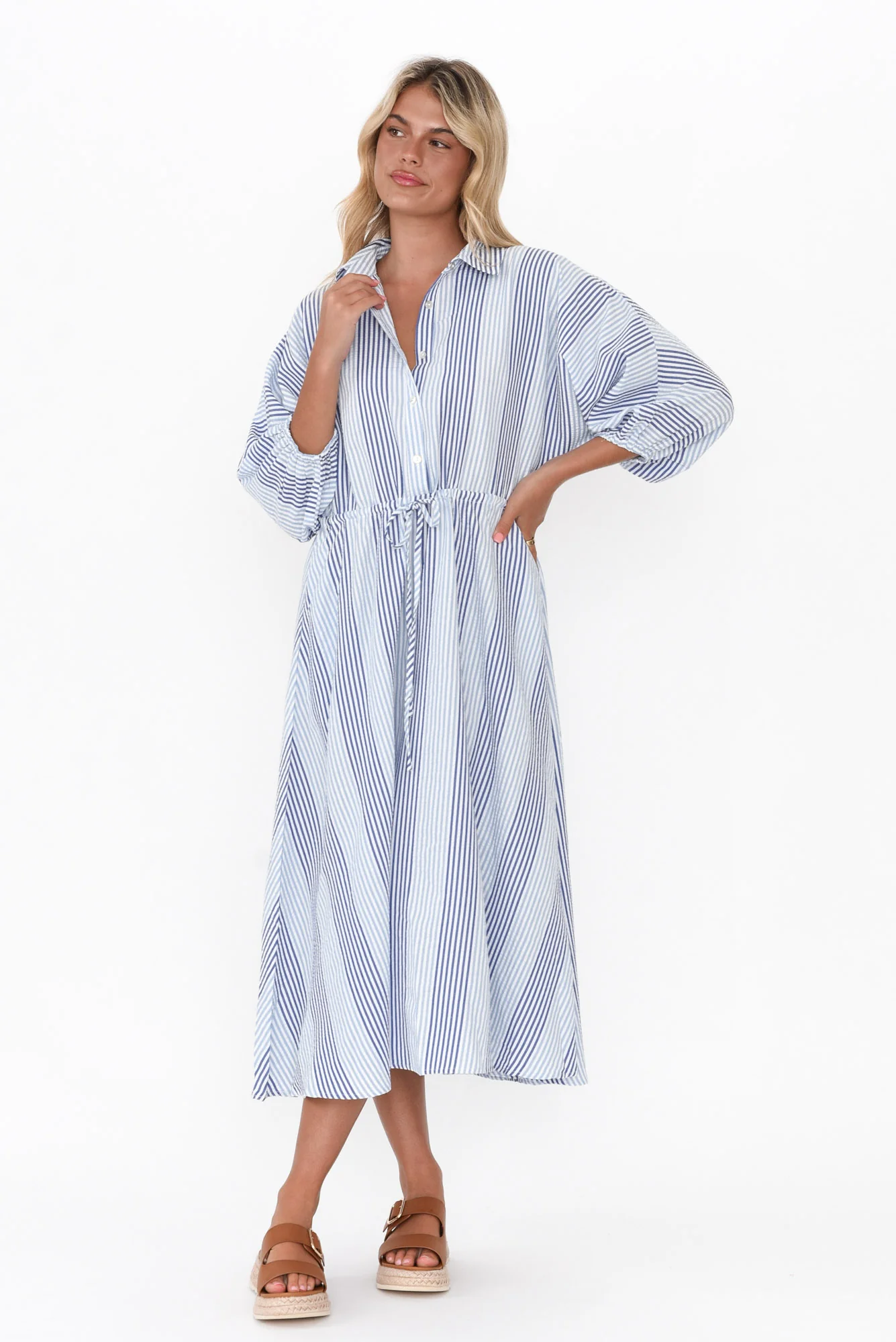 Craig Navy Stripe Seersucker Dress