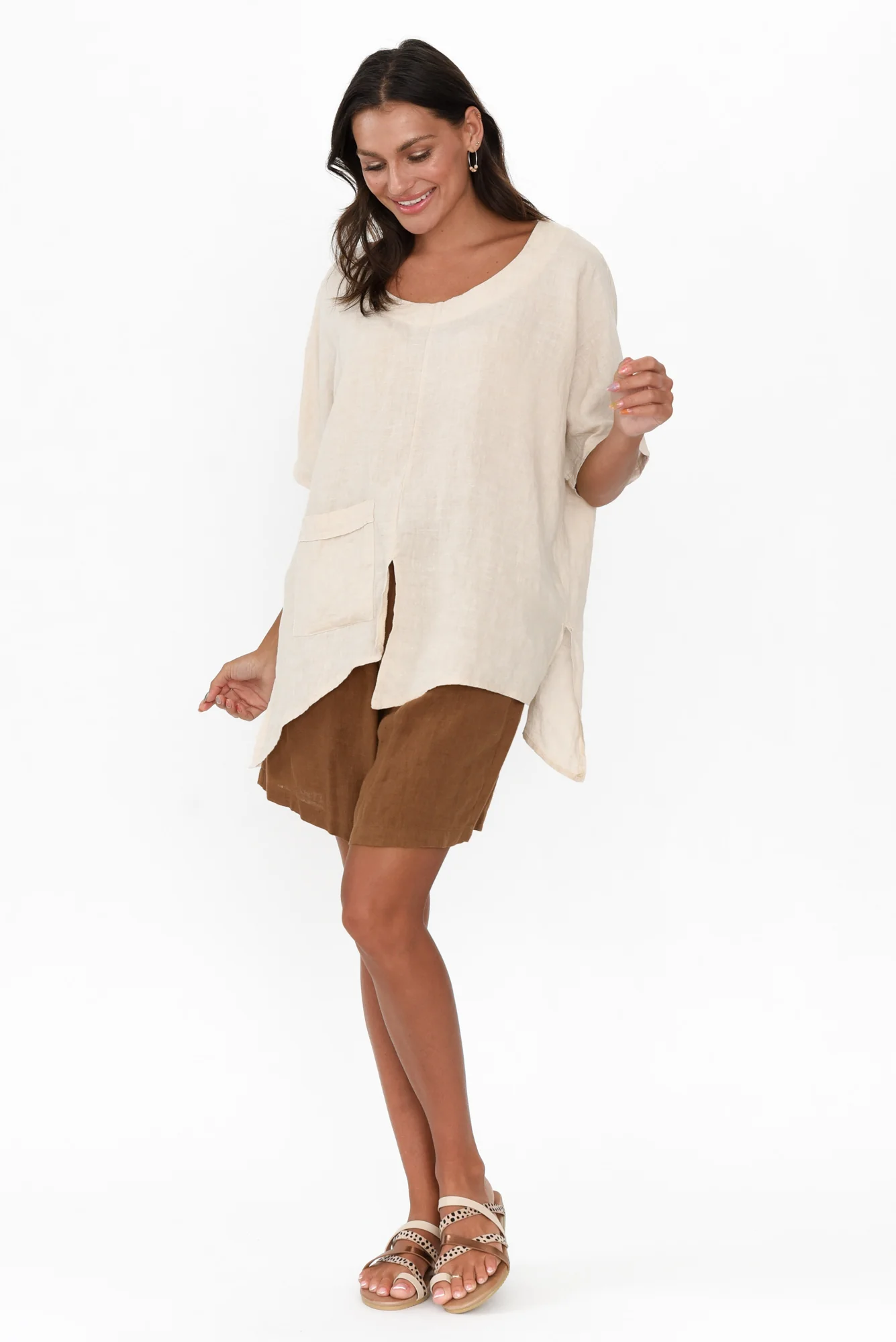Sura Beige Linen Top