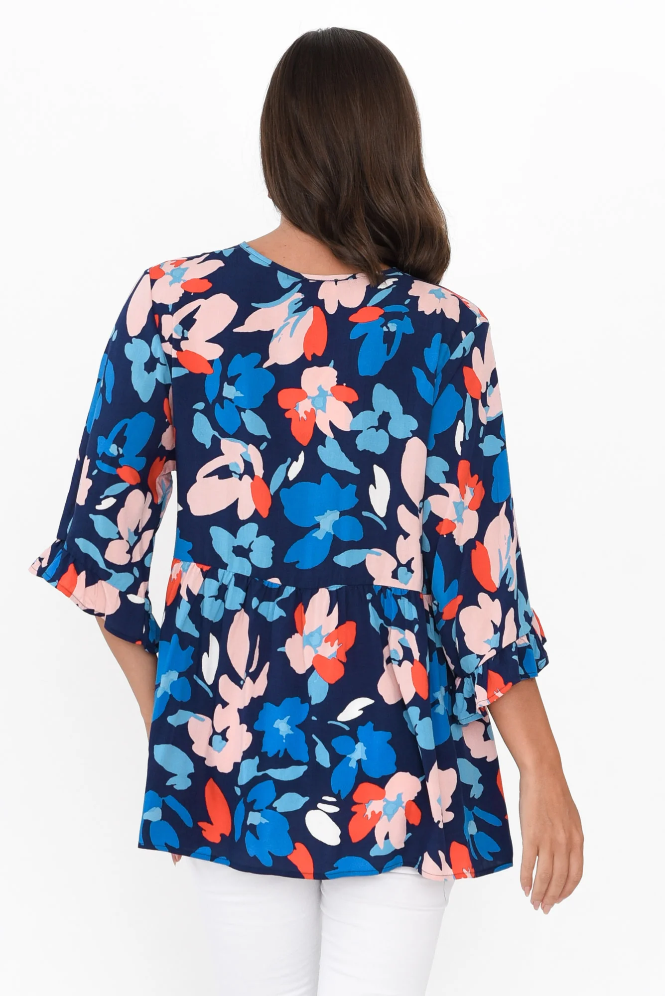 Renee Blue Bouquet Frill Top