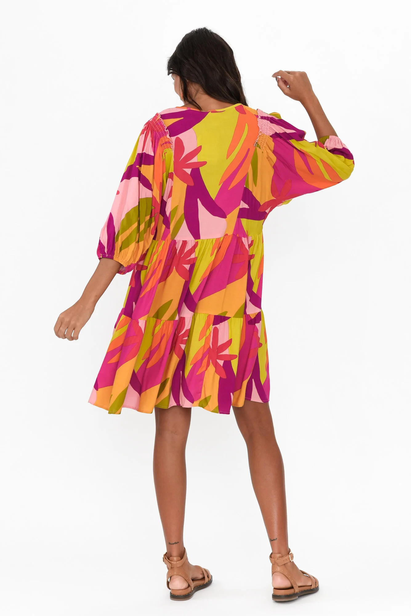 Violetta Purple Tropical V Neck Dress