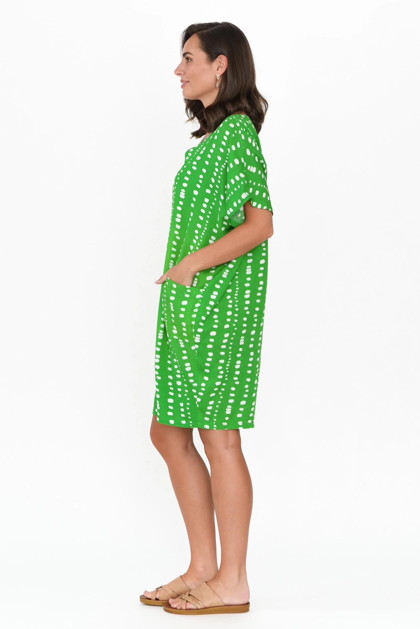 Gaby Green Abstract Spot Drape Tee Dress
