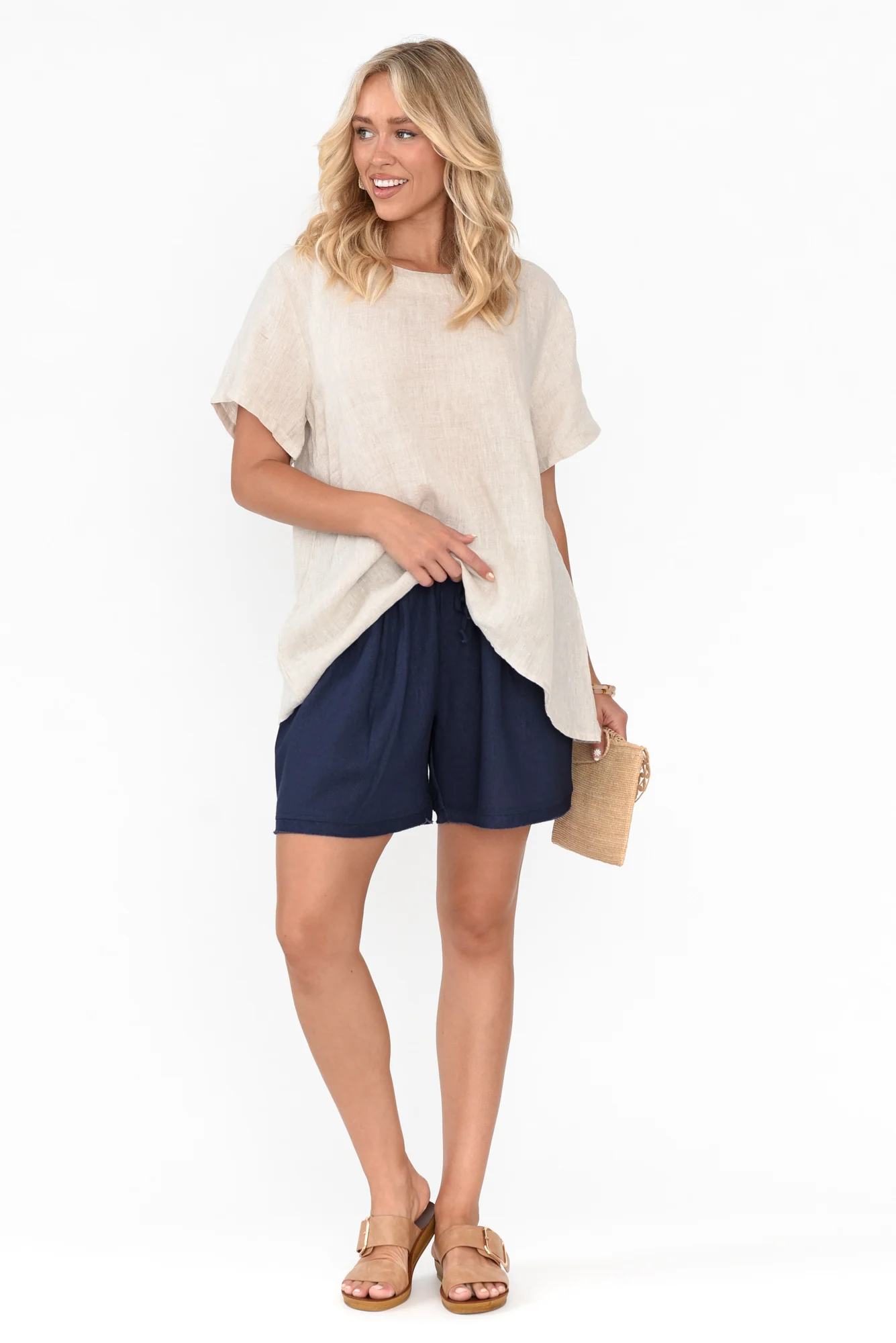 Ashlyn Navy Linen Blend Shorts